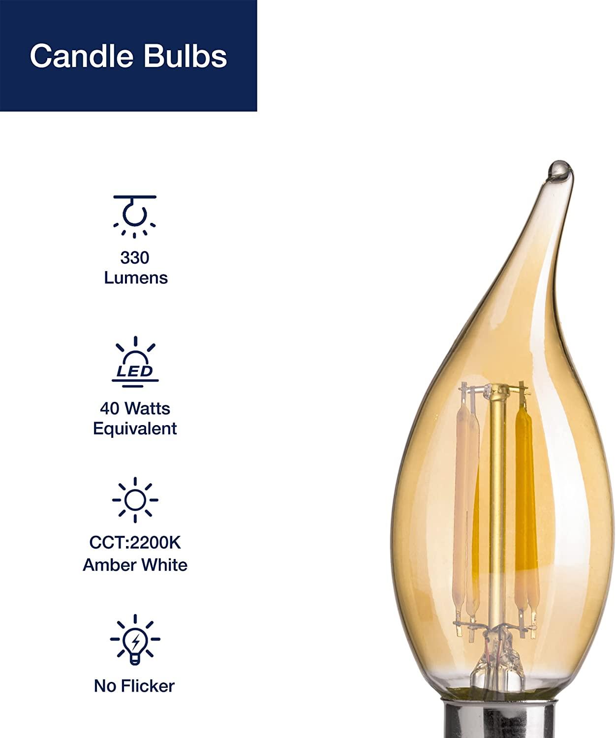 CA11E12 LED Chandelier Light Bulbs 40W Equivalent, Dimmable LED Candelabra Bulbs, 2200K 330LM