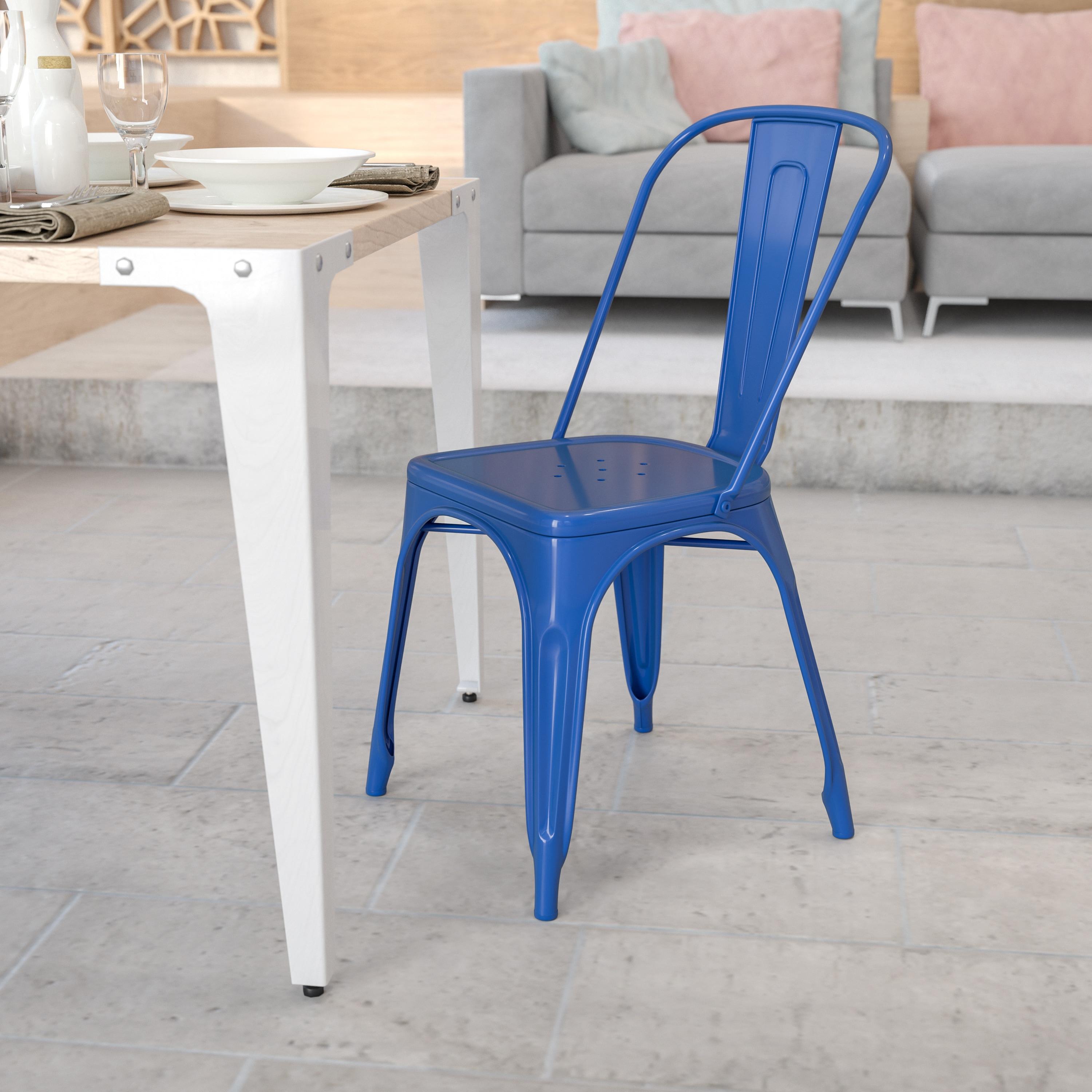 Flash Furniture Commercial Grade Blue Metal Indoor-Outdoor Stackable Chair