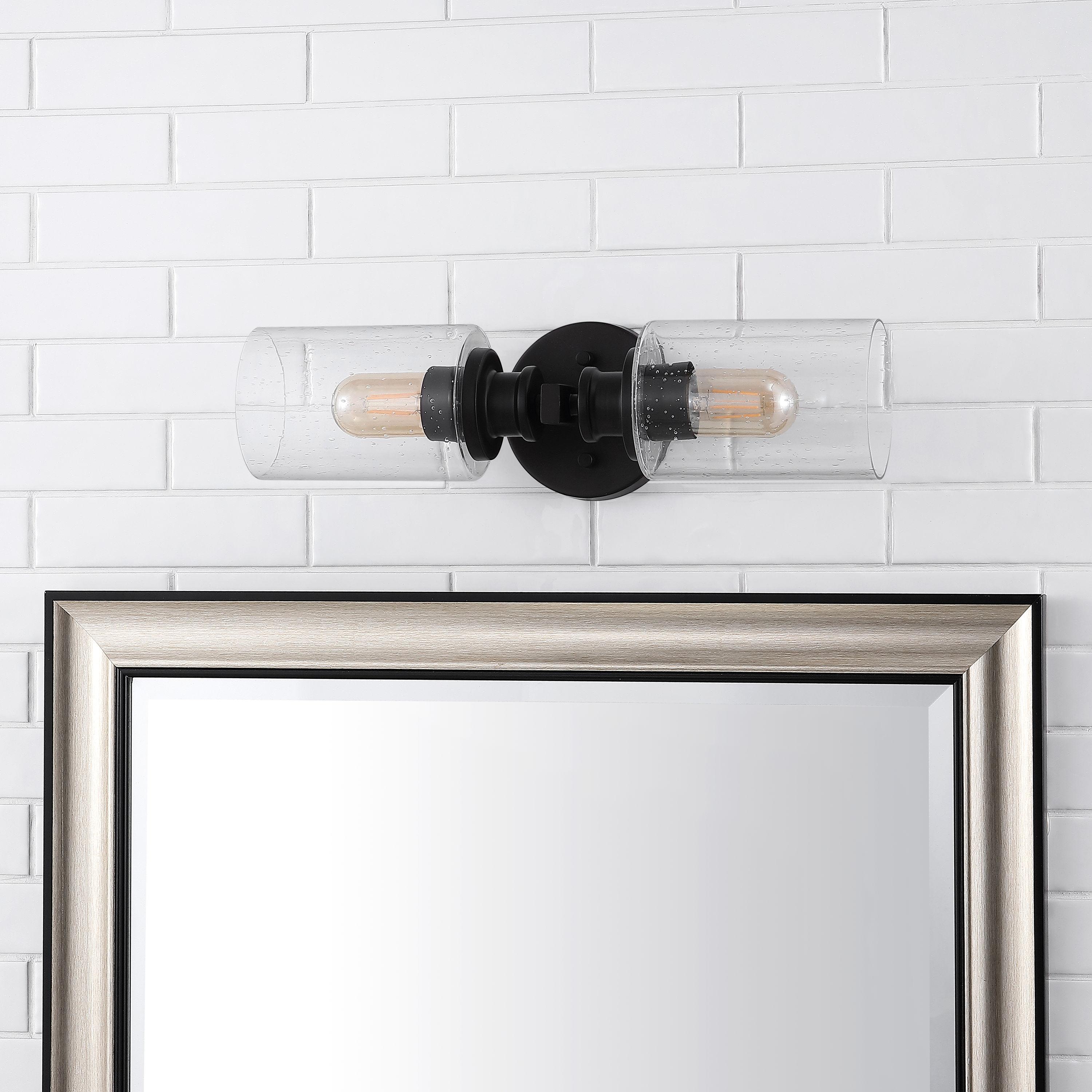 JONATHAN Y Jules Edison 16.5" Cylinder 2-Light Iron/Seeded Glass Farmhouse Contemporary LED Wall Sconce, Black