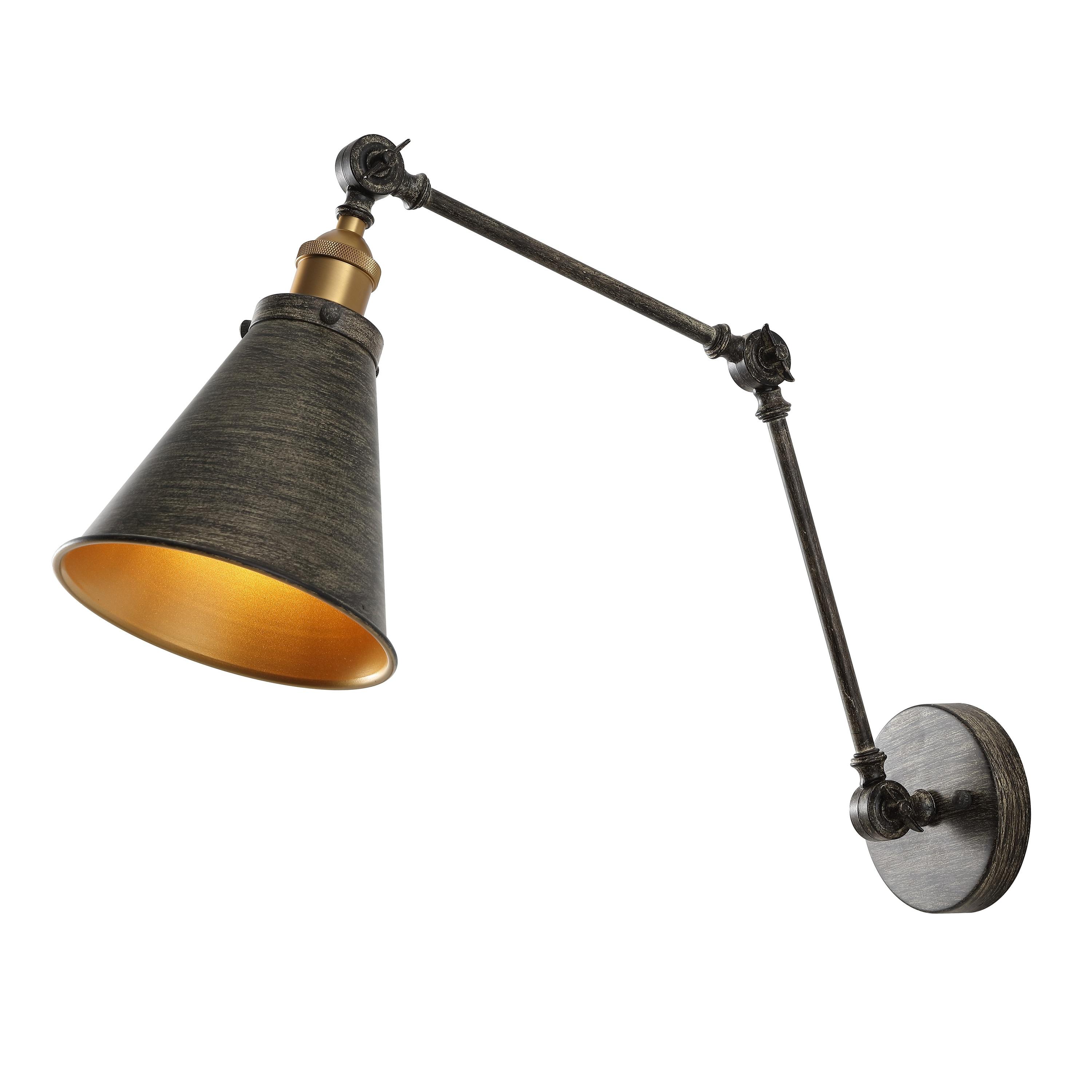 JONATHAN Y Rover 7" Classic Industrial Metal Adjustable Arm LED Wall Sconce, Rustic Dark Gray/Brass Gold