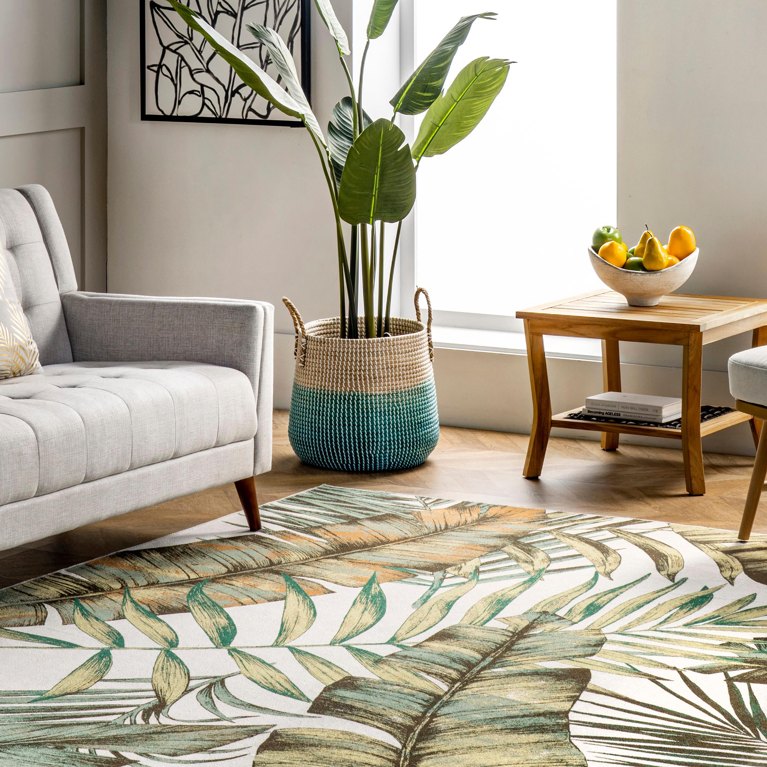 Nuloom Elen Pet Friendly Machine Washable Natural Leaves Area Rug, 4' x 6', Sage Green
