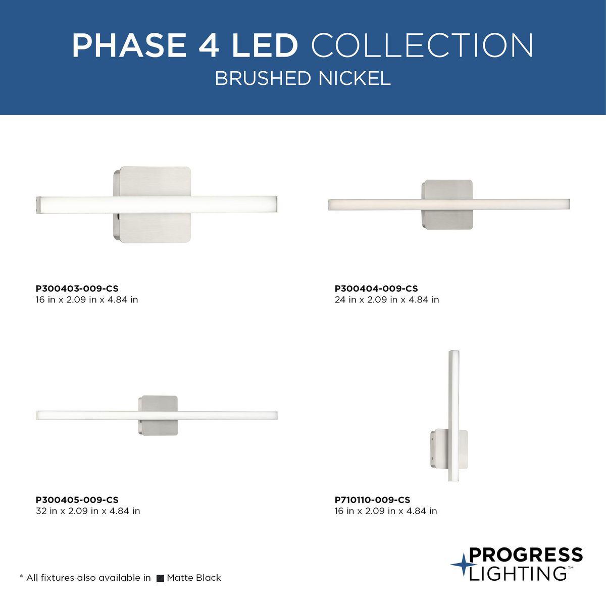 Progress Lighting Phase 4 1-Light LED Linear Vanity Light, Matte Black, Rectangular Acrylic Shade