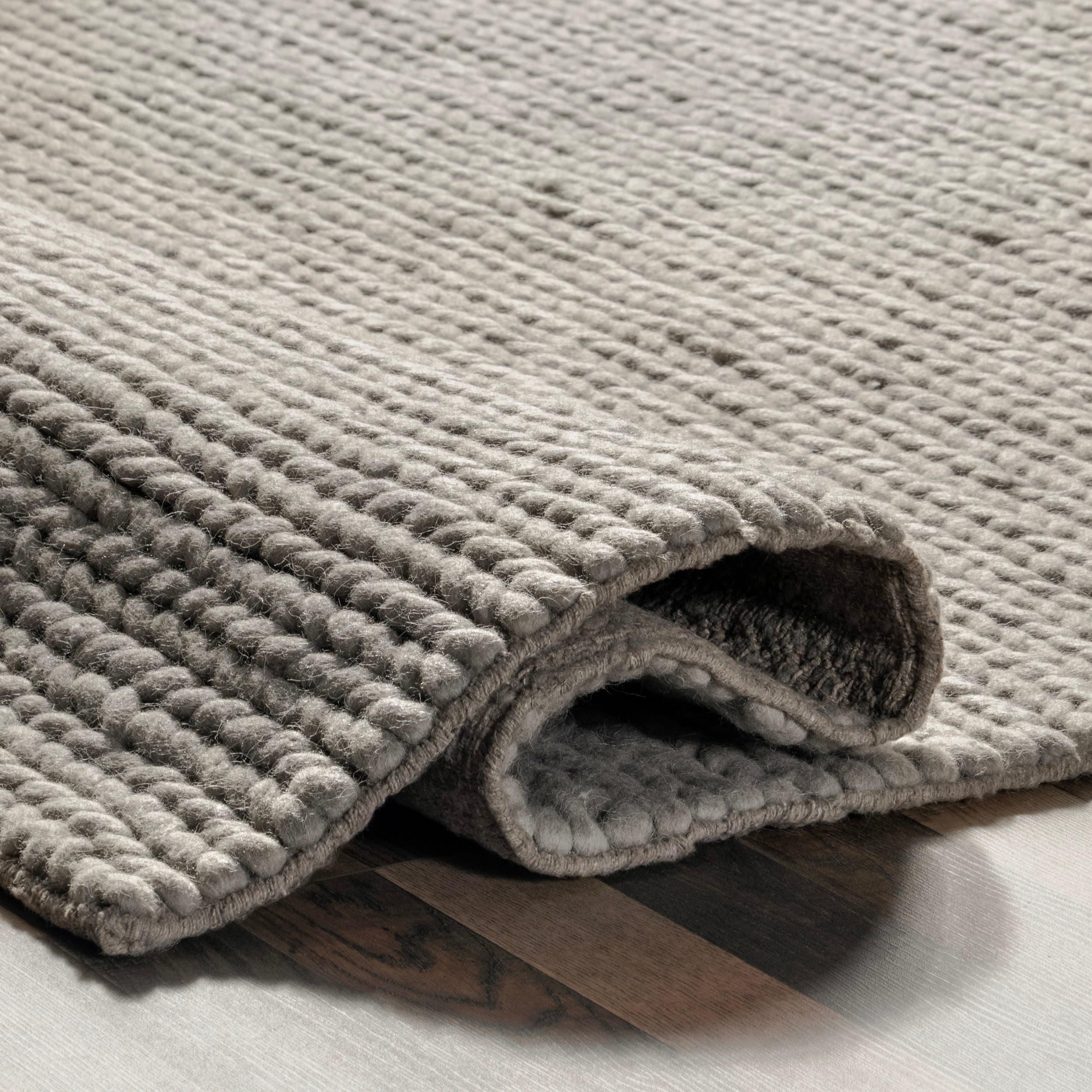 nuLOOM 3x5 Penelope Wool Braided Handmade Area Rug, Light Grey, Solid Rustic Farmhouse Style, For Bedroom, Living Room, Hallway, Entryway
