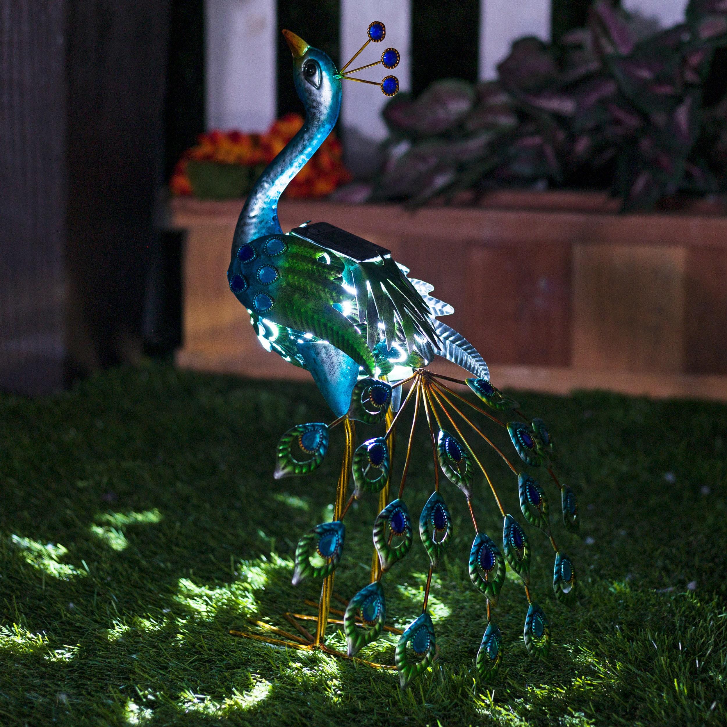 Alpine Corporation LED Solar Garden Peacock: Iron Sculpture, Outdoor Decor, 20" Height