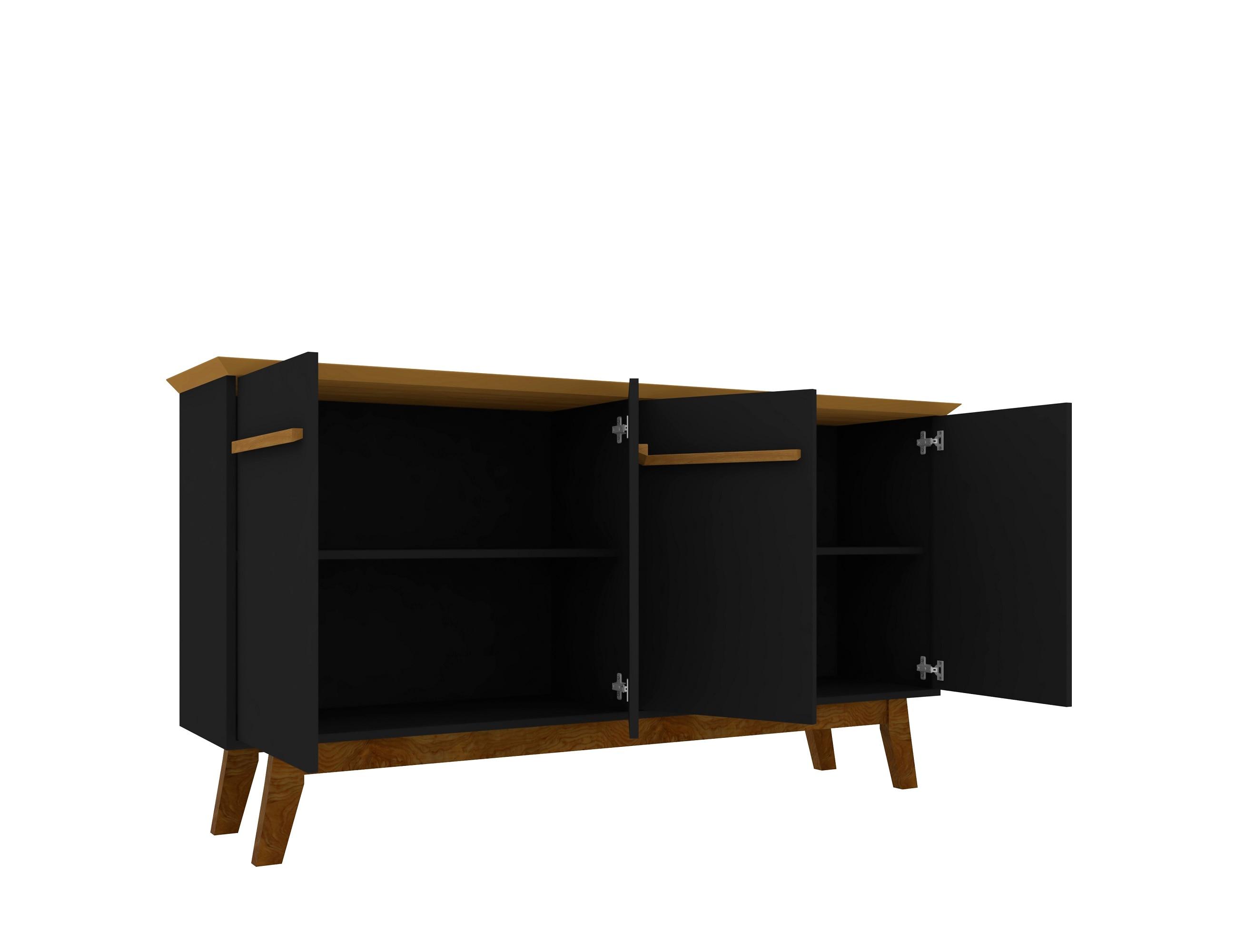 62.99" Yonkers Sideboard Black/Cinnamon - Manhattan Comfort: Mid-Century Buffet Storage Cabinet