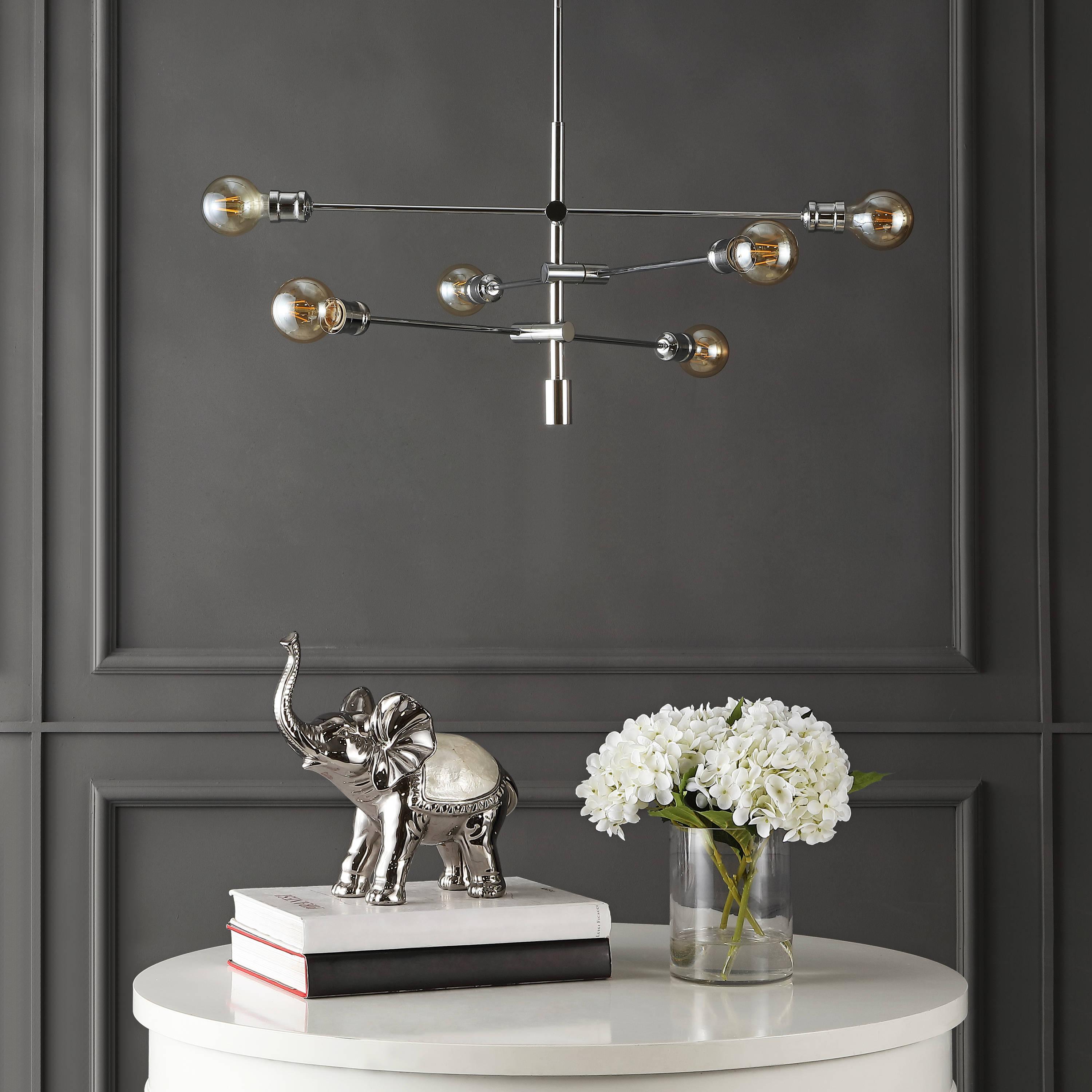 Atlas 36" 6-Light Modern Vintage Iron Arm-Adjustable LED Chandelier, Chrome