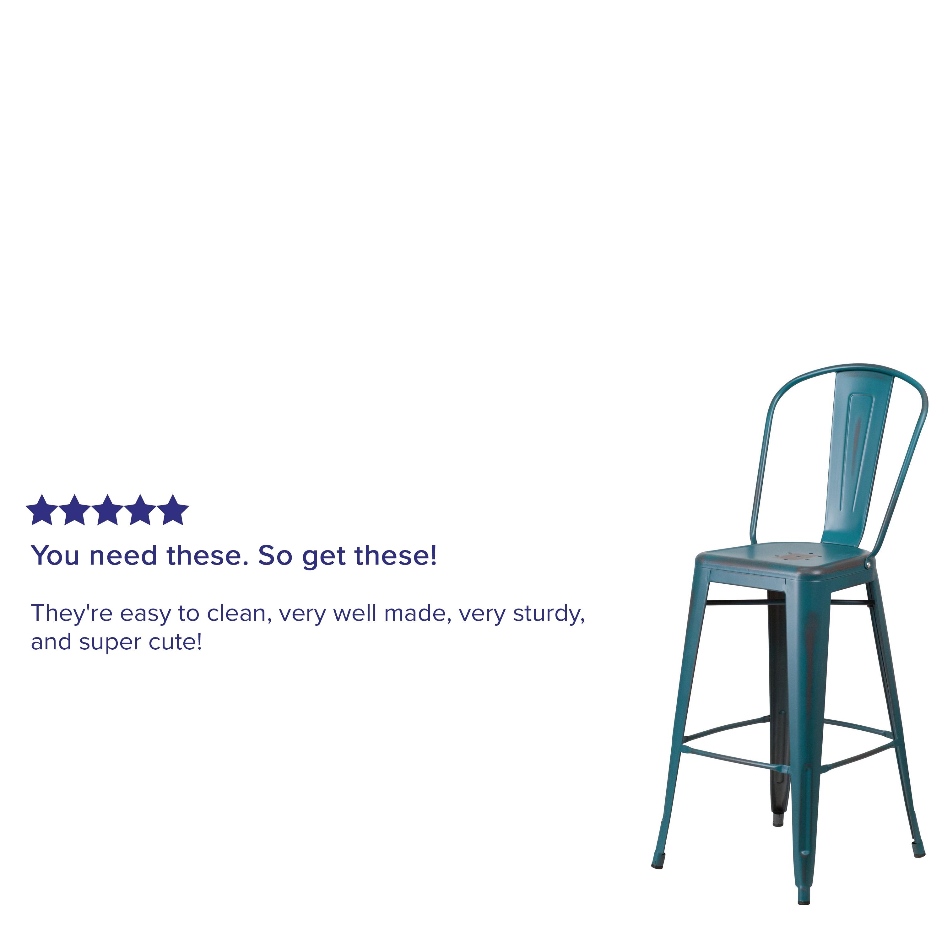 Flash Furniture Commercial Grade 30" High Distressed Kelly Blue-Teal Metal Indoor-Outdoor Barstool with Back