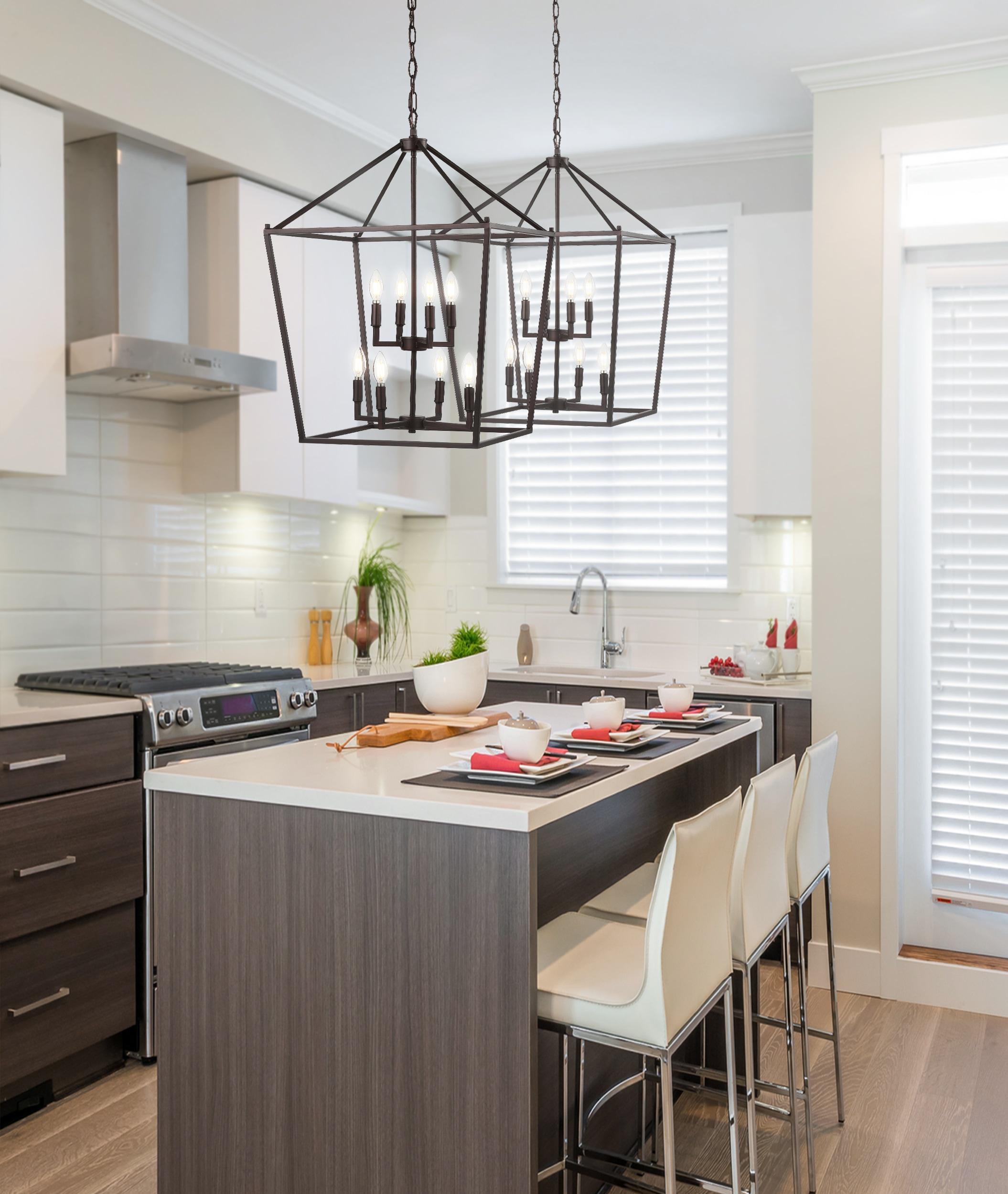 Pagoda 20" 8-Bulb Lantern Metal LED Pendant, Oil Rubbed Bronze