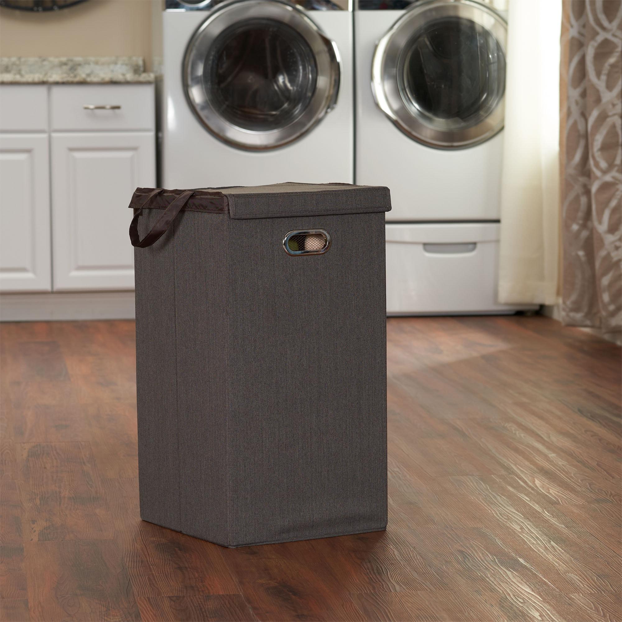 Household Essentials Collapsible Laundry Hamper Gray/Brown: Slim Clothes Hamper with Lid, Removable Liner, Magnetic Closure