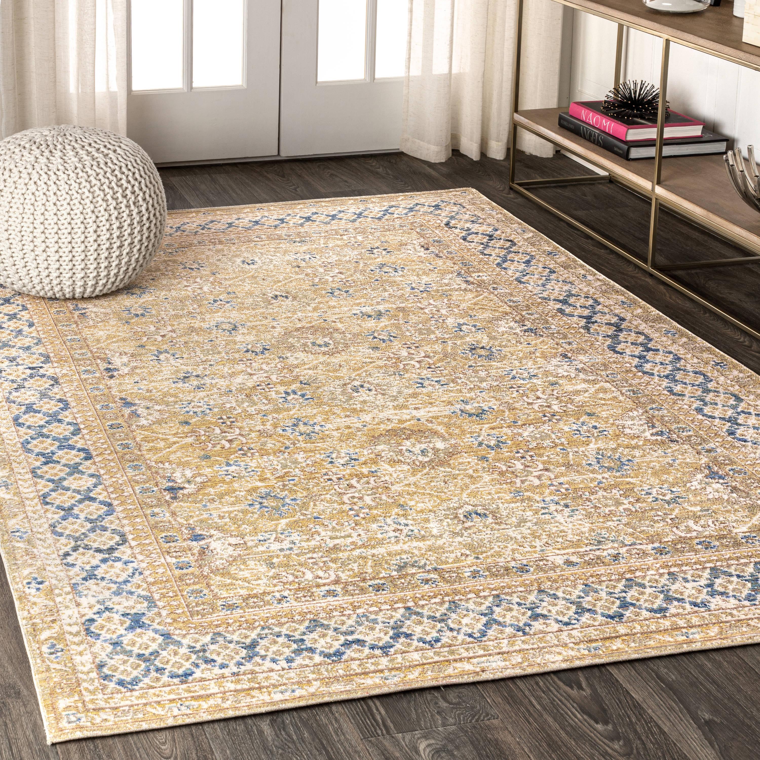 4'x6' Stirling English Country Argyle Area Rug, Blue/Gold - JONATHAN Y