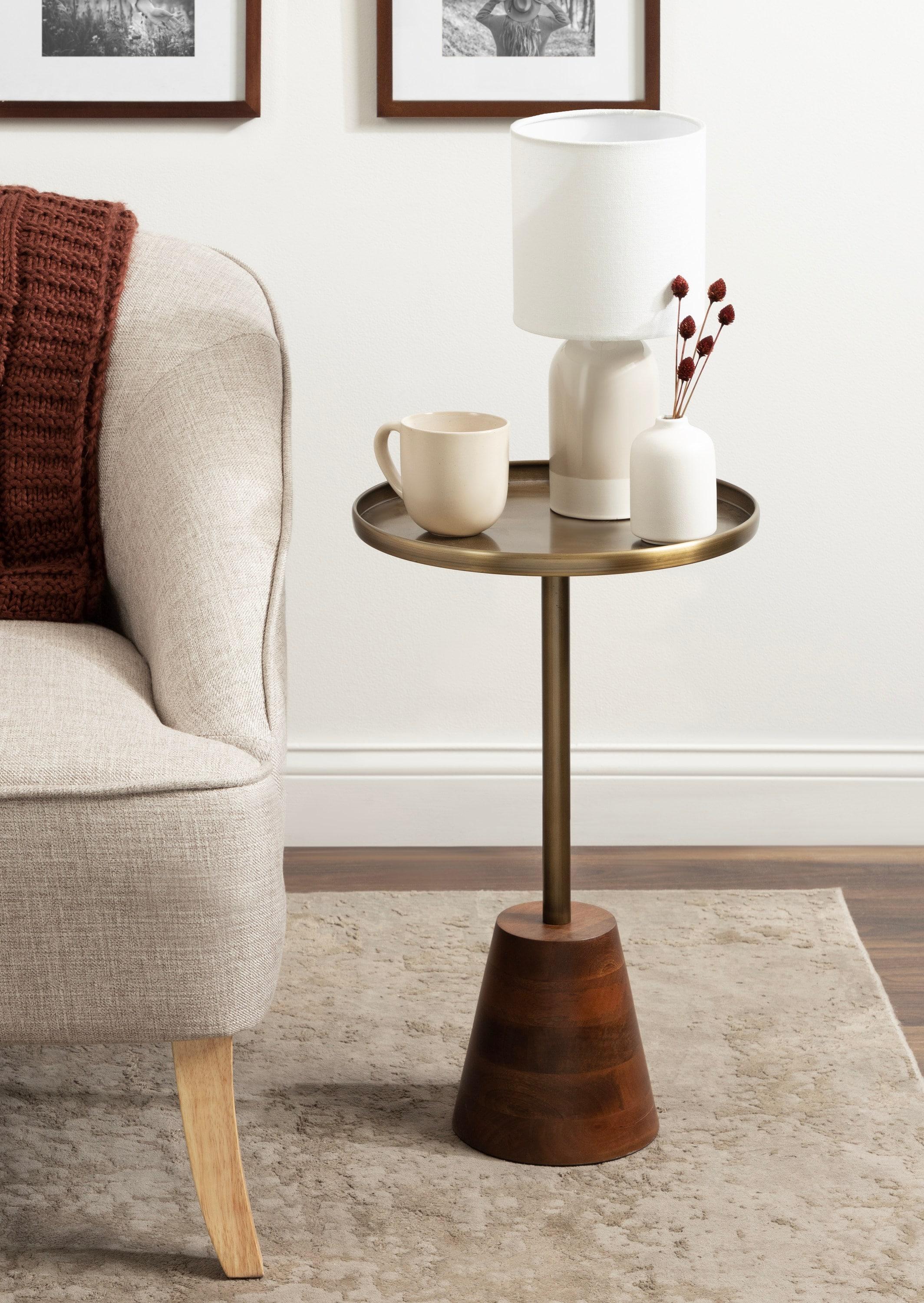 Kate and Laurel Tira Round Side Table, 14x14x24, Walnut Brown