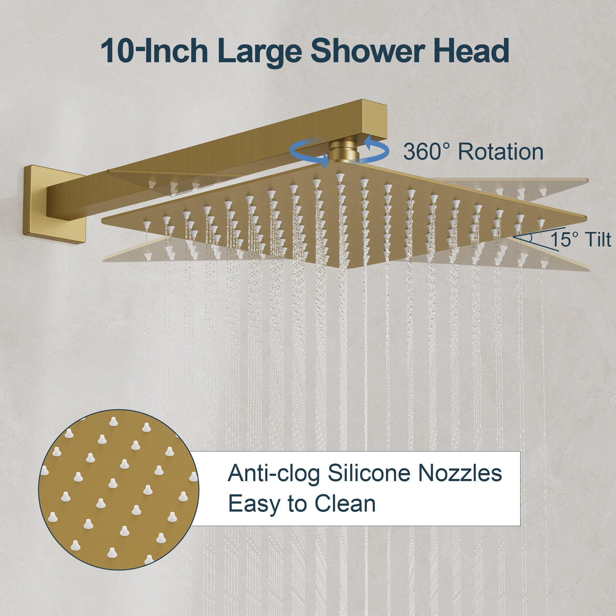 GRANDJOY Complete Shower System, 10" and 6" Dual Wall Mount Rain Shower Faucets with Handheld Shower Spray, High Pressure in Brushed Gold
