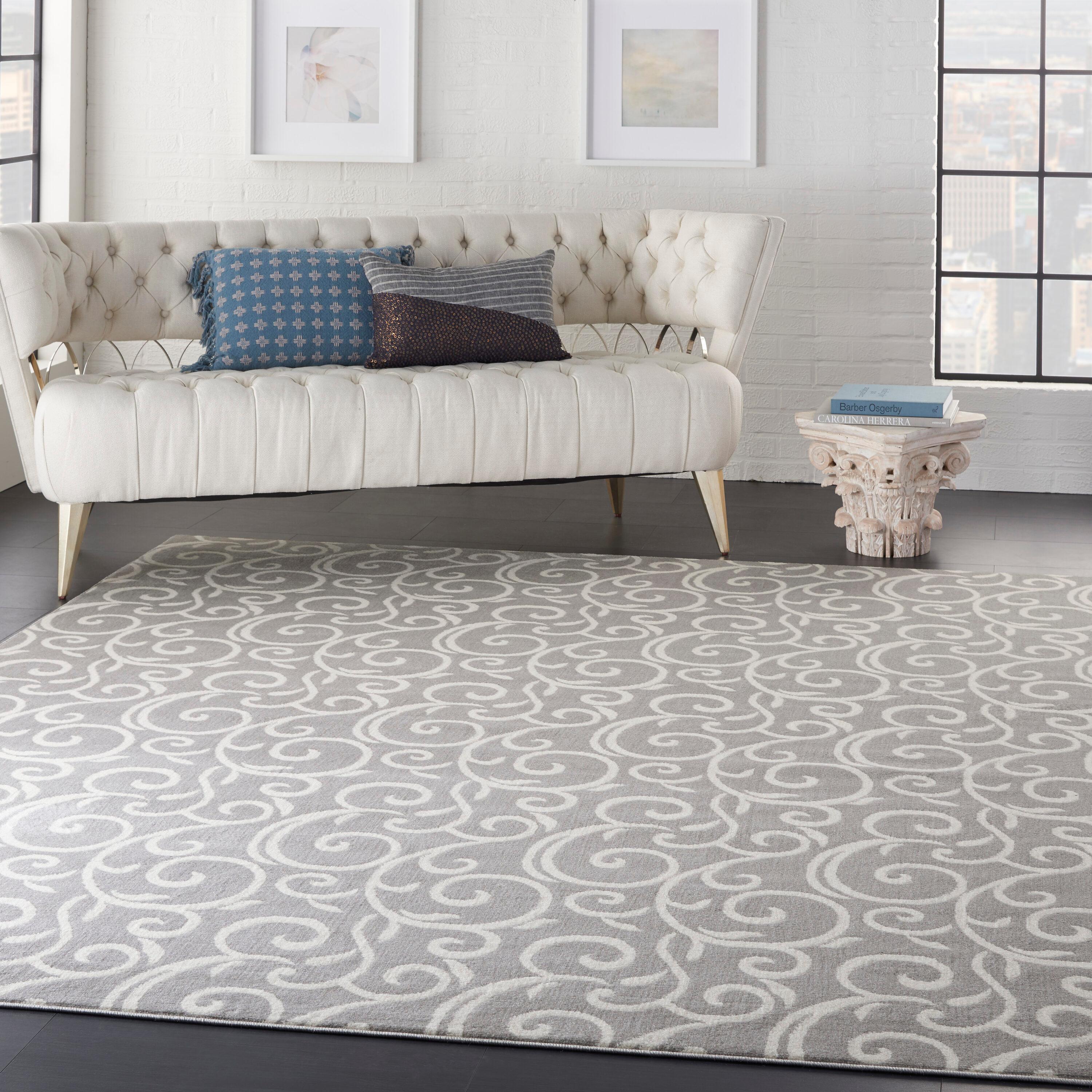 Nourison Grafix 7'10" x 9'10" (8' x 10') Grey Area Rug Bohemian Contemporary Botanical by Nourison