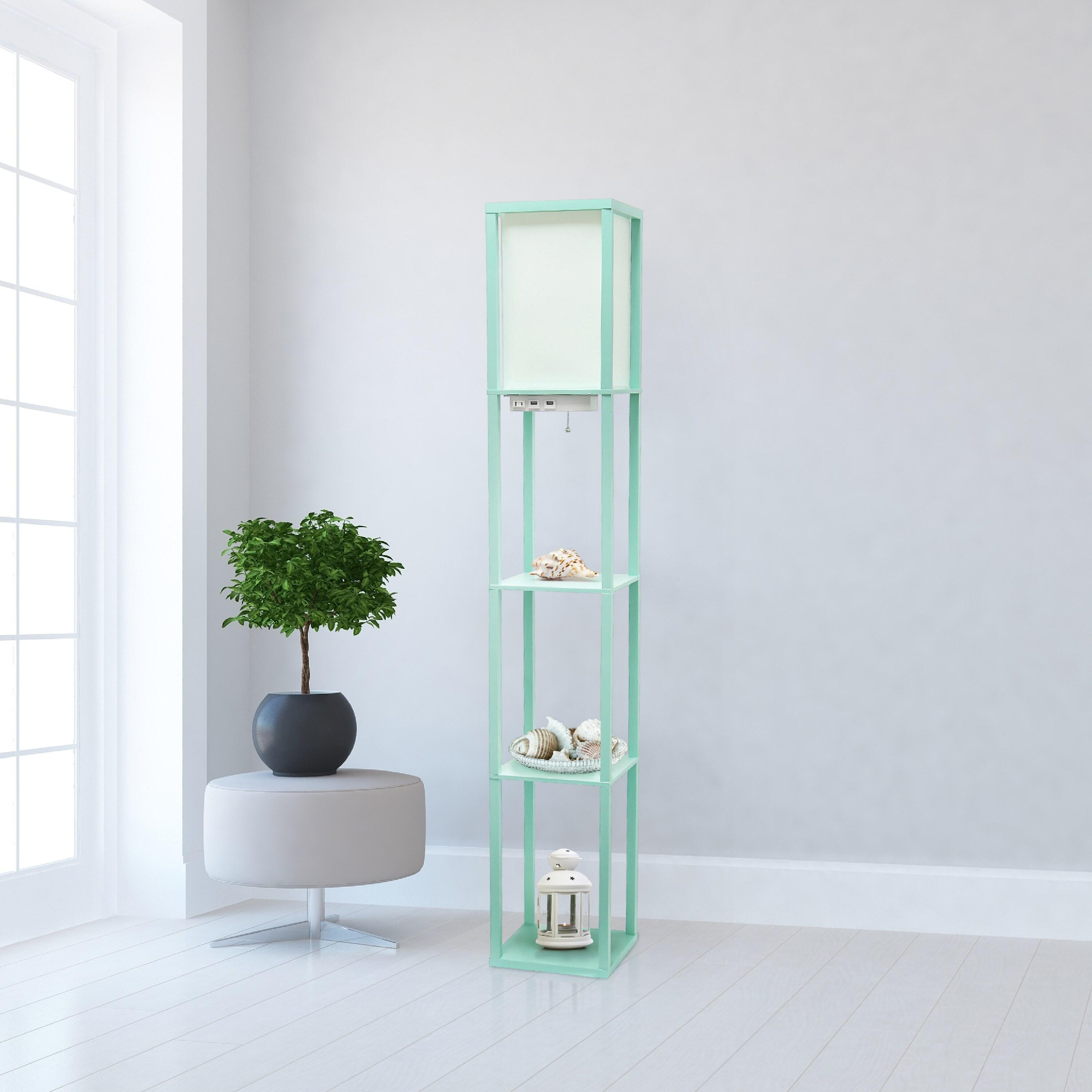 Creekwood Home Classix 62.5" 3-Tier Storage Floor Lamp with Charging Ports and Outlet Aqua Green