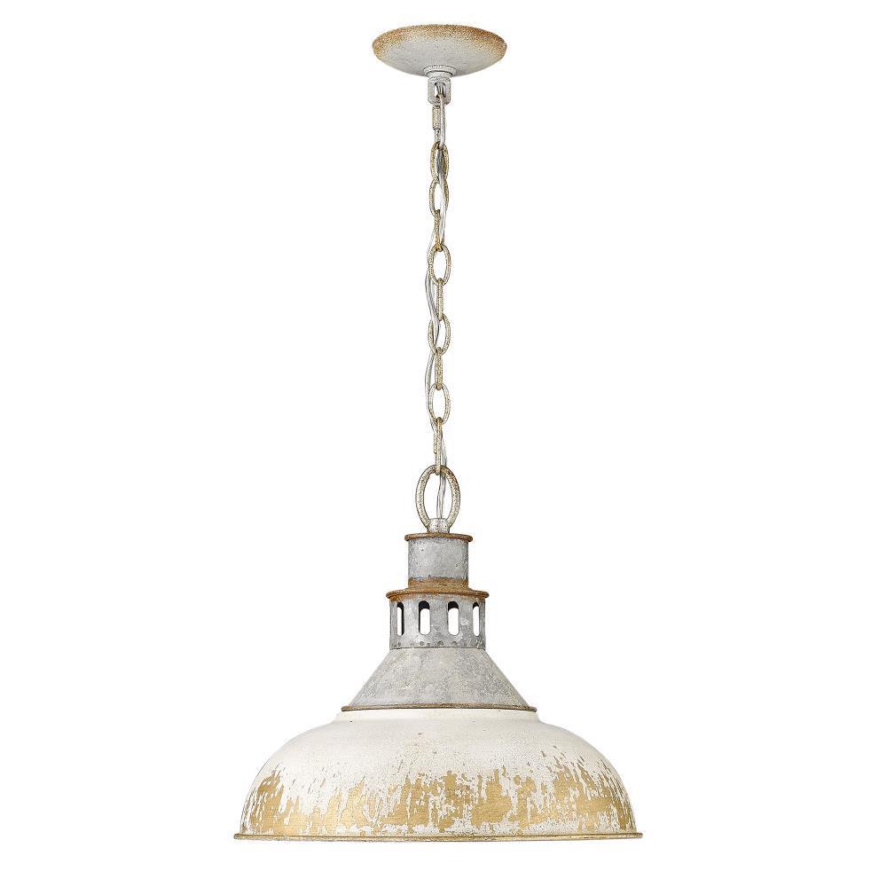 Golden Lighting Kinsley 1-Light Pendant in Aged Galvanized Steel with Antique Ivory