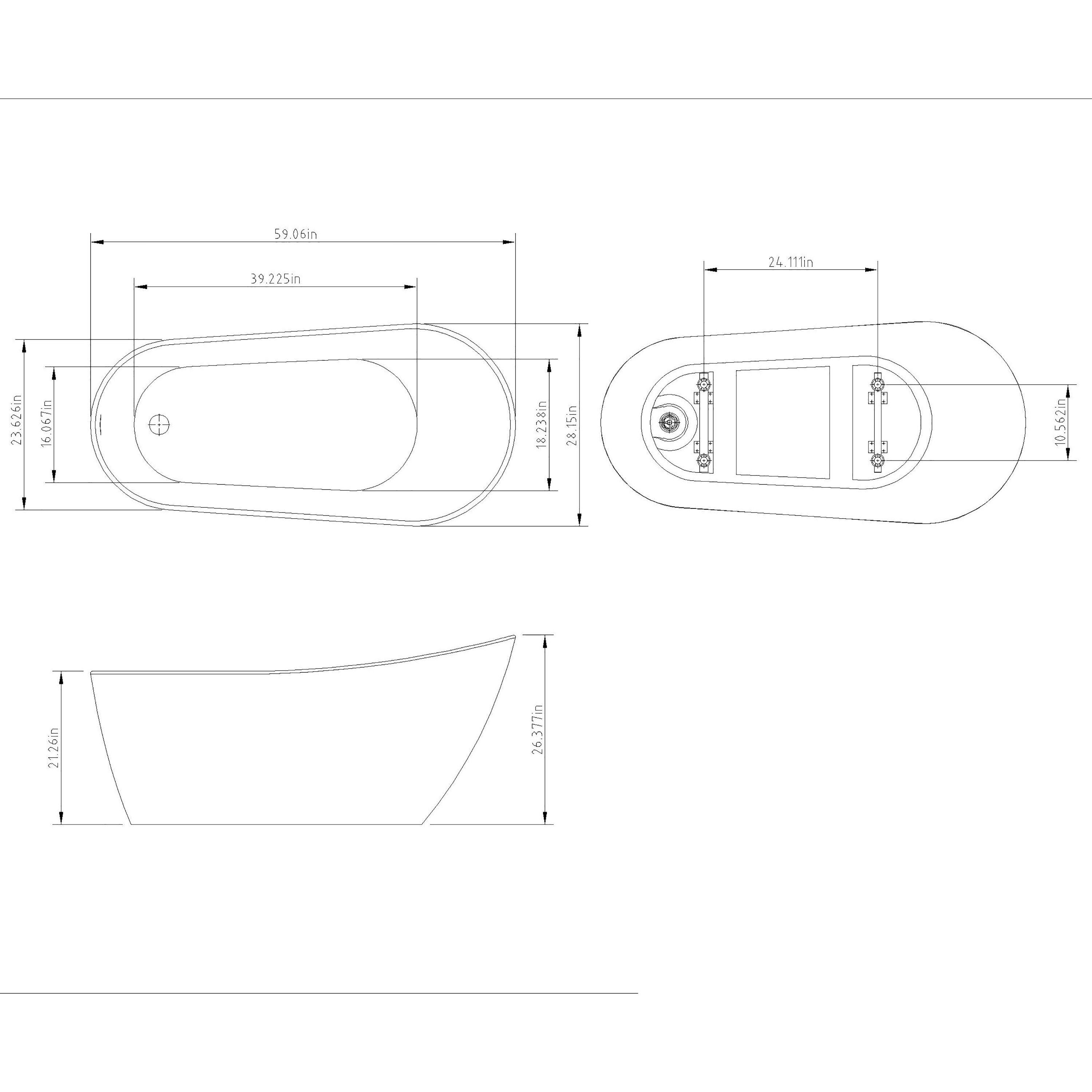 59" x 28" Freestanding Soaking Fiberglass Bathtub