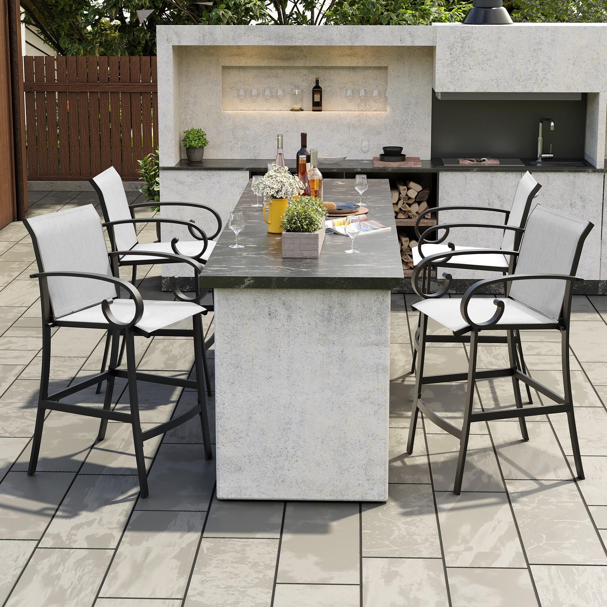 Crestlive Products Sunbrella Outdoor Bar Stool Set of 2 Aluminum Patio Counter Height Barstools Oyster