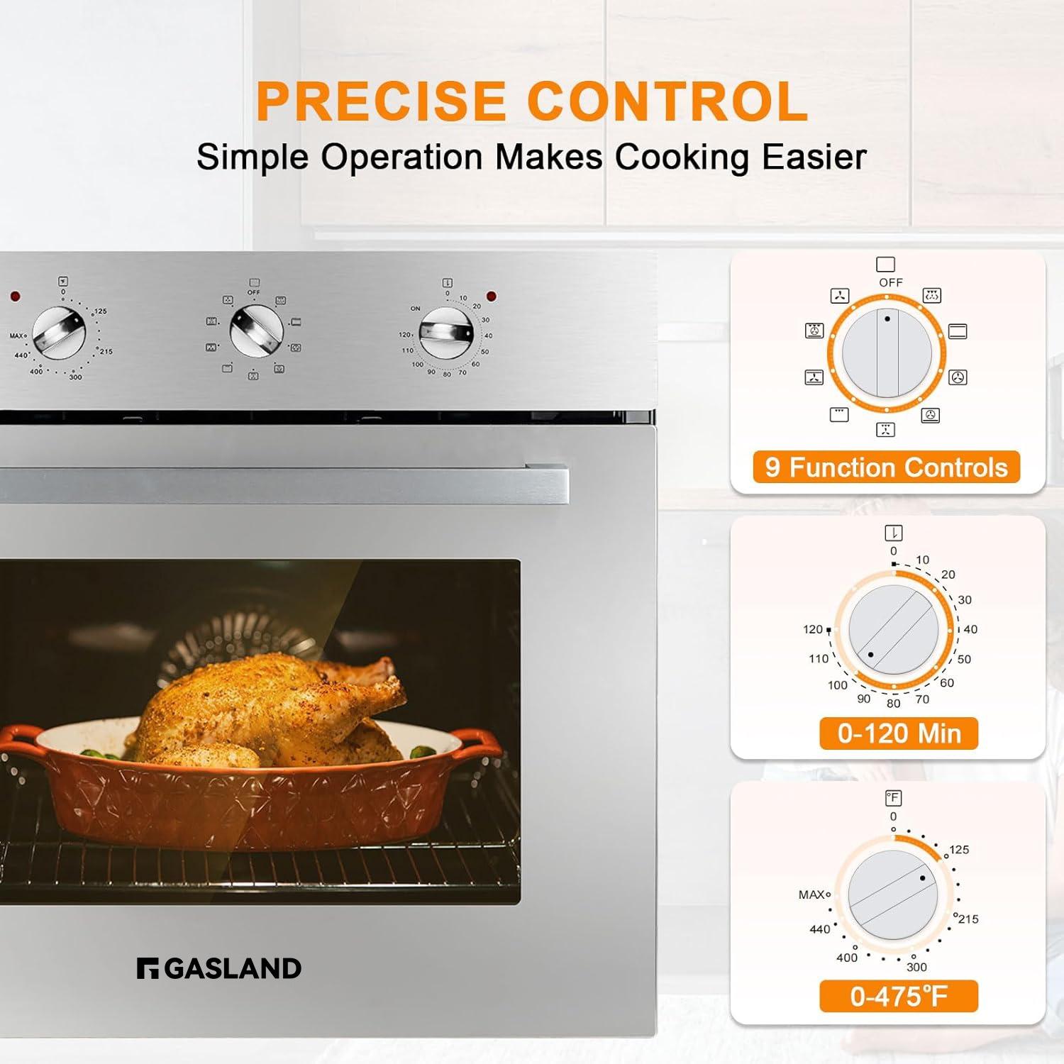 GASLAND 24" 2.3 cu. ft. Electric Single Wall Oven With 6 Cooking Functions ES606MS