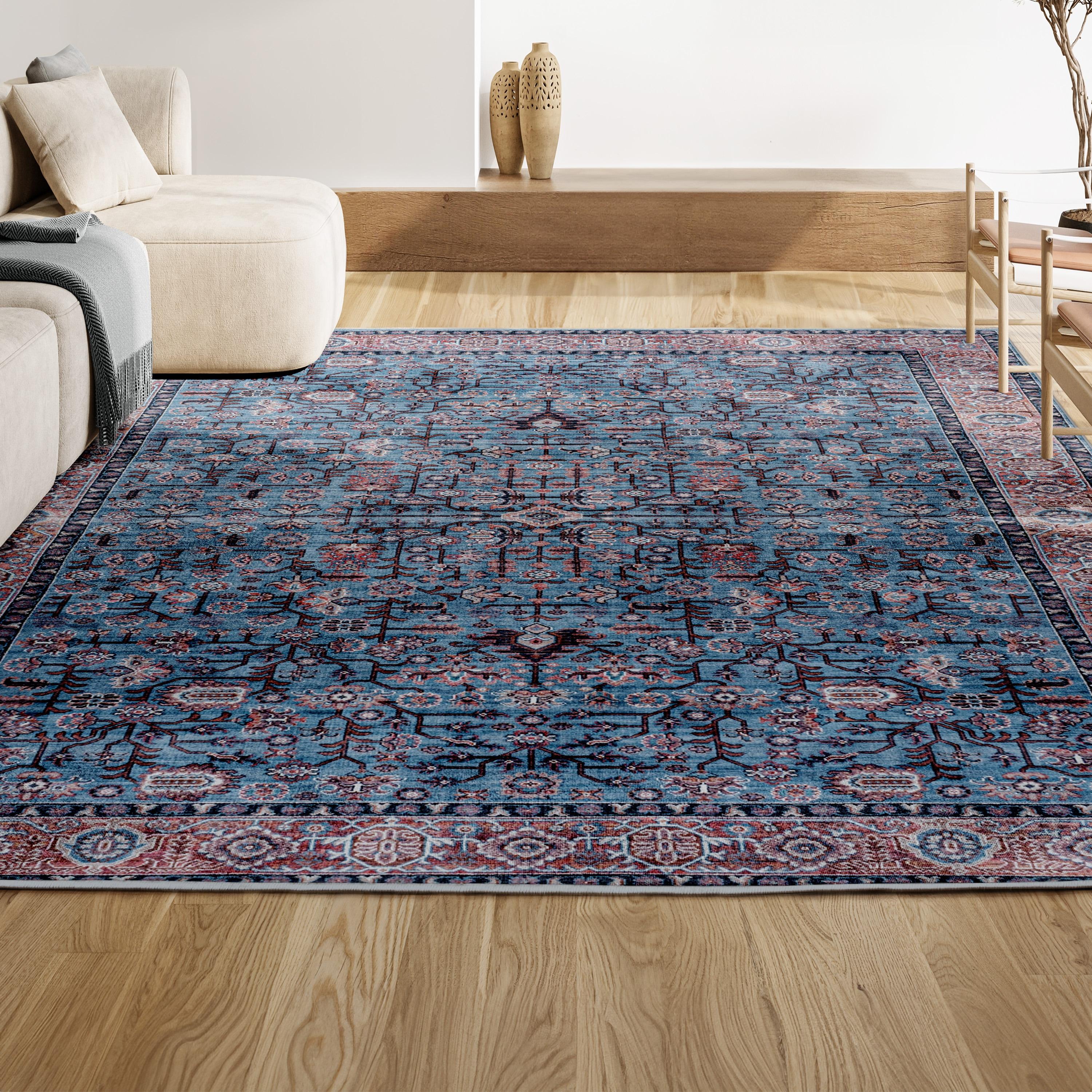Kemer All-Over Persian Machine-Washable Blue/Red/Brown 3 ft. x 5 ft. Area Rug - JONATHAN Y