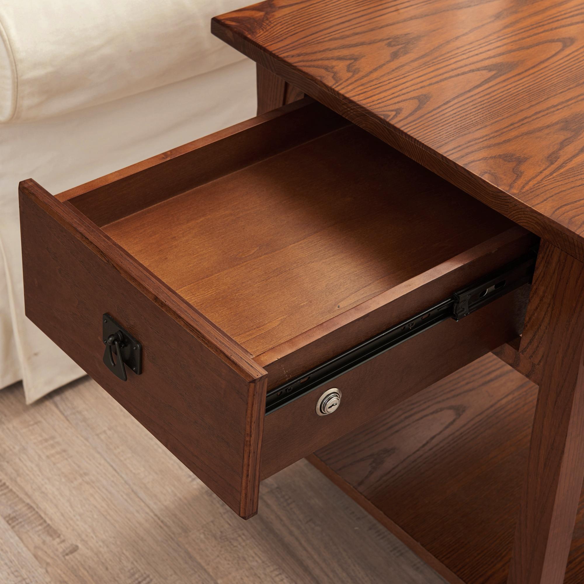 Leick Home 9056-RS Mission Round End Table with Drawer, Made with Solid Wood, Side Table for Living Room, Bedroom, and Office, Russet Finish
