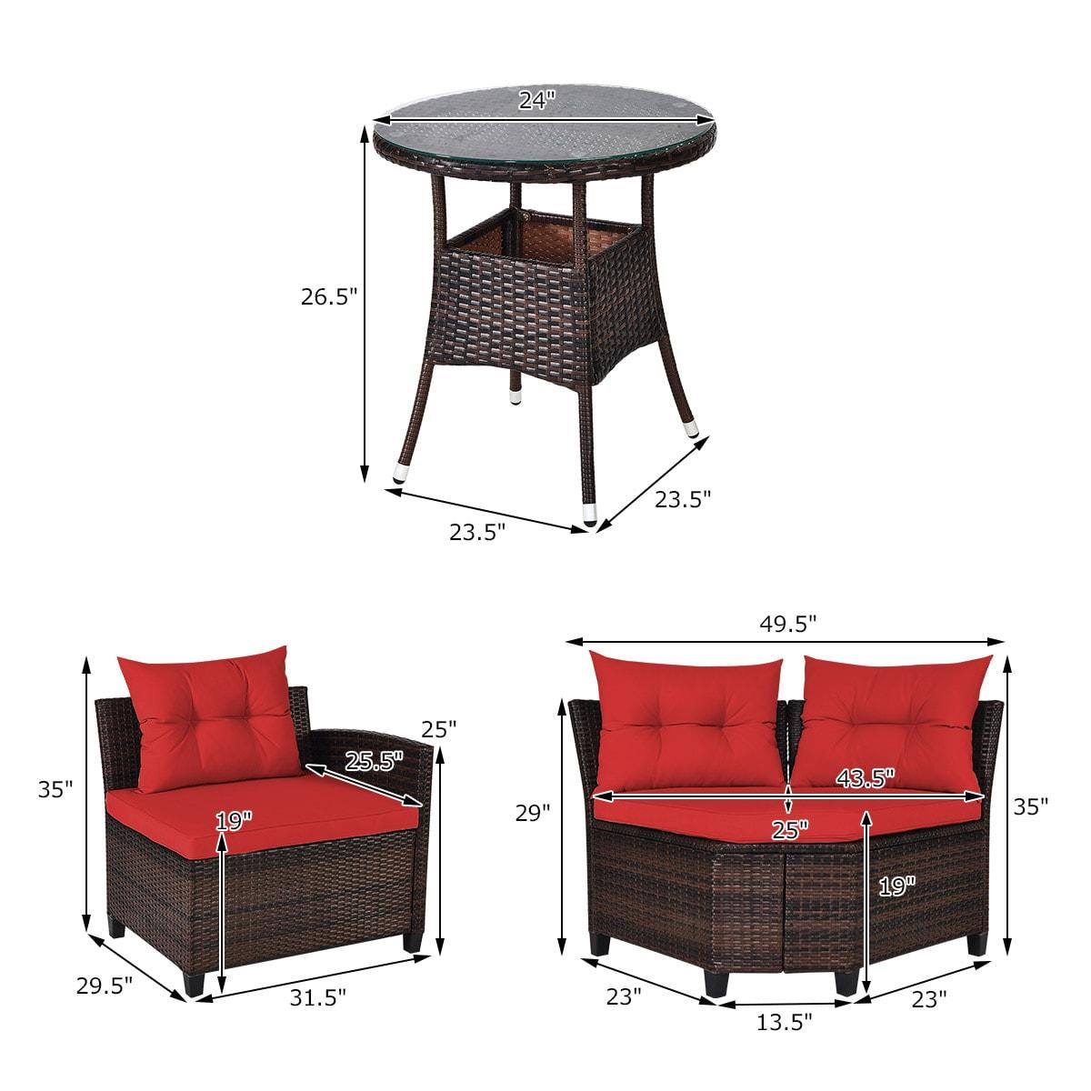 Costway 4PCS Outdoor Patio Rattan Furniture Set Cushioned Sofa Table Red