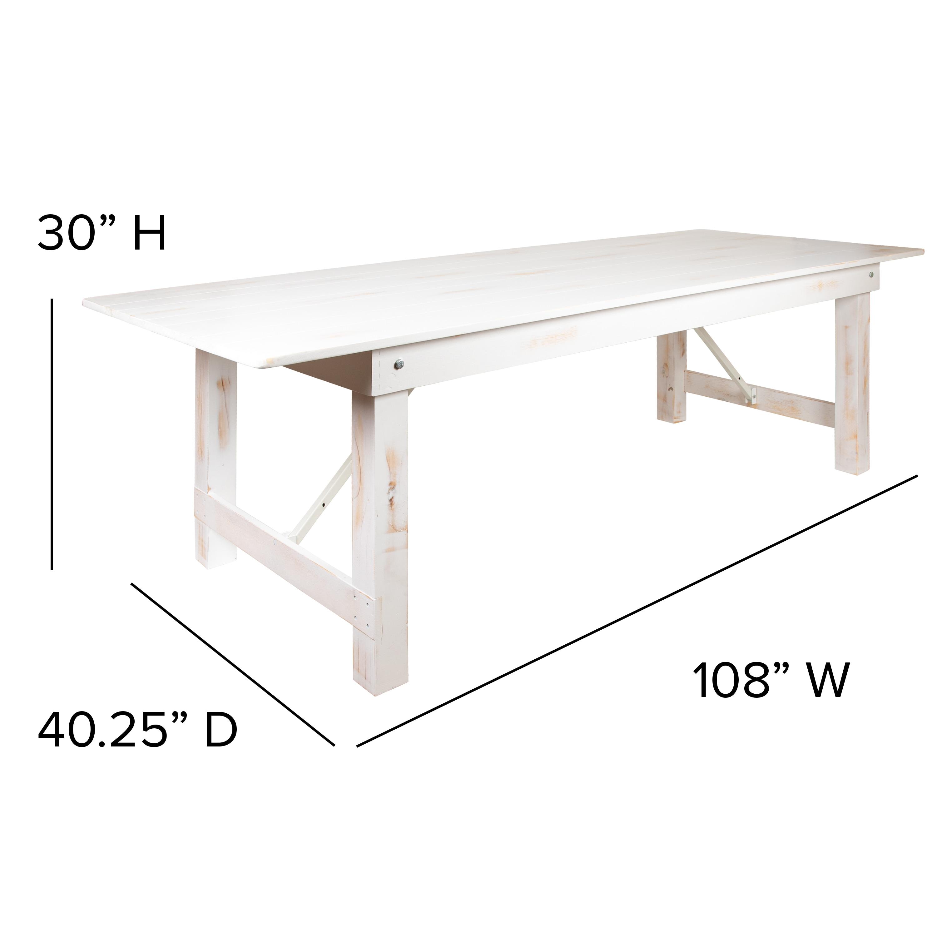 Flash Furniture HERCULES Series 9' x 40" Rectangular Antique Rustic White Solid Pine Folding Farm Table