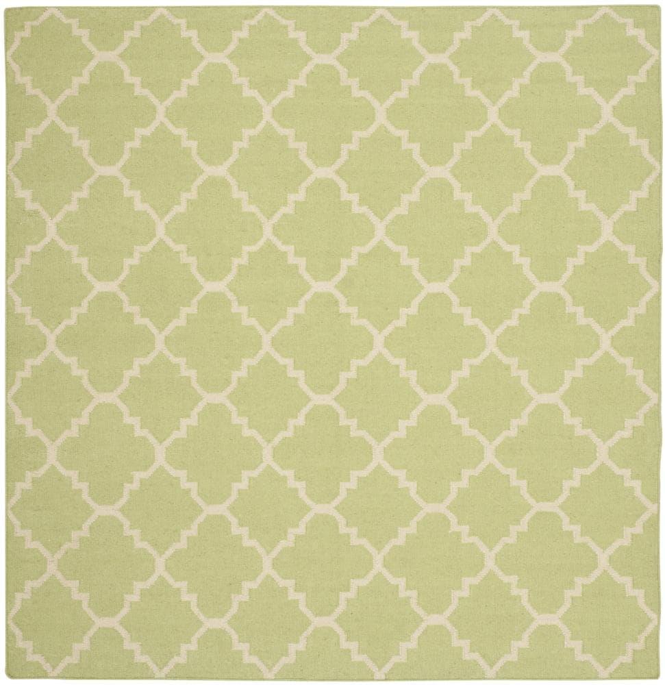 SAFAVIEH Dhurrie Brad Geometric Moroccan Wool Area Rug, Light Green/Ivory, 6' x 6' Square