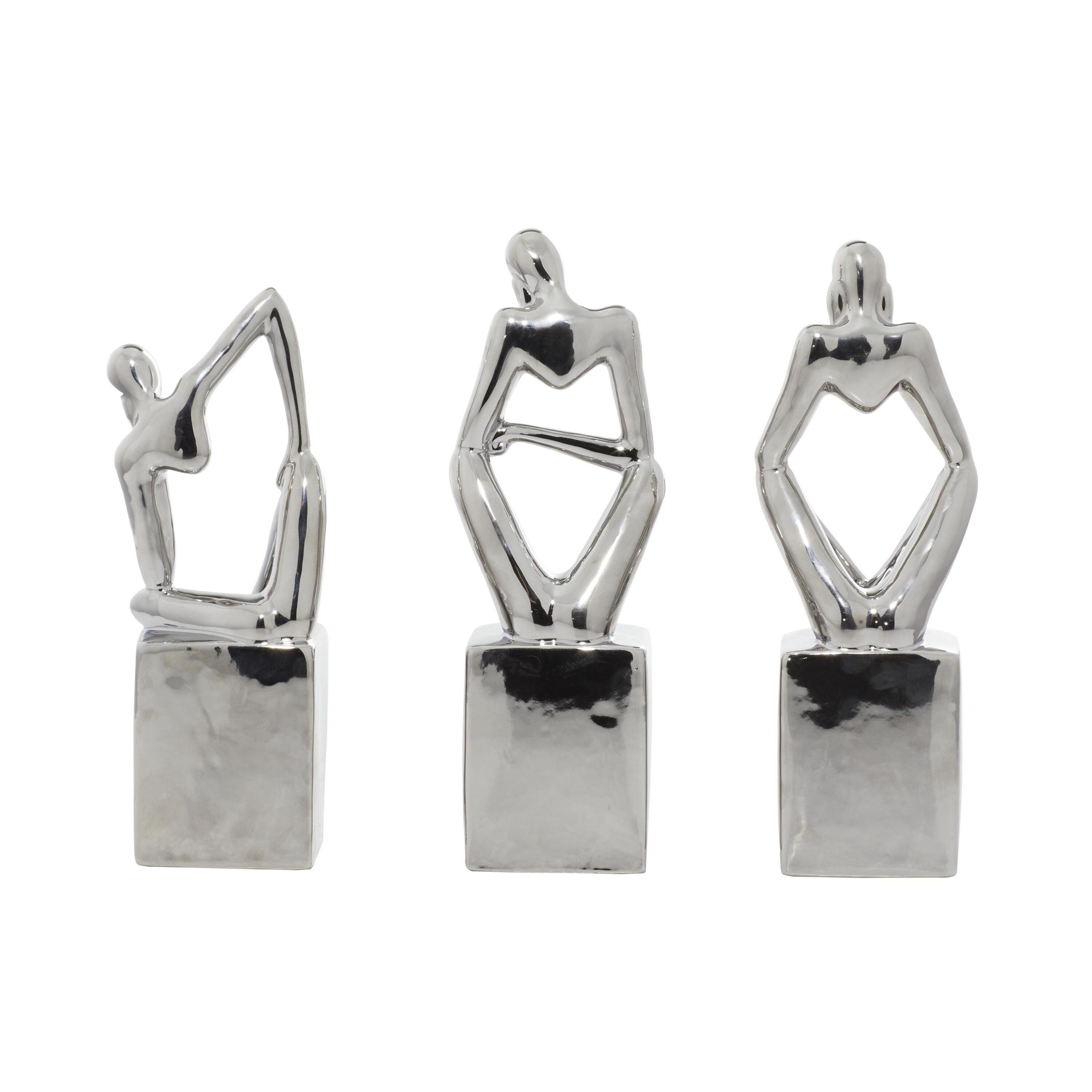 CosmoLiving by Cosmopolitan Porcelain Ceramic Sitting Thinker People Decorative Sculpture Set