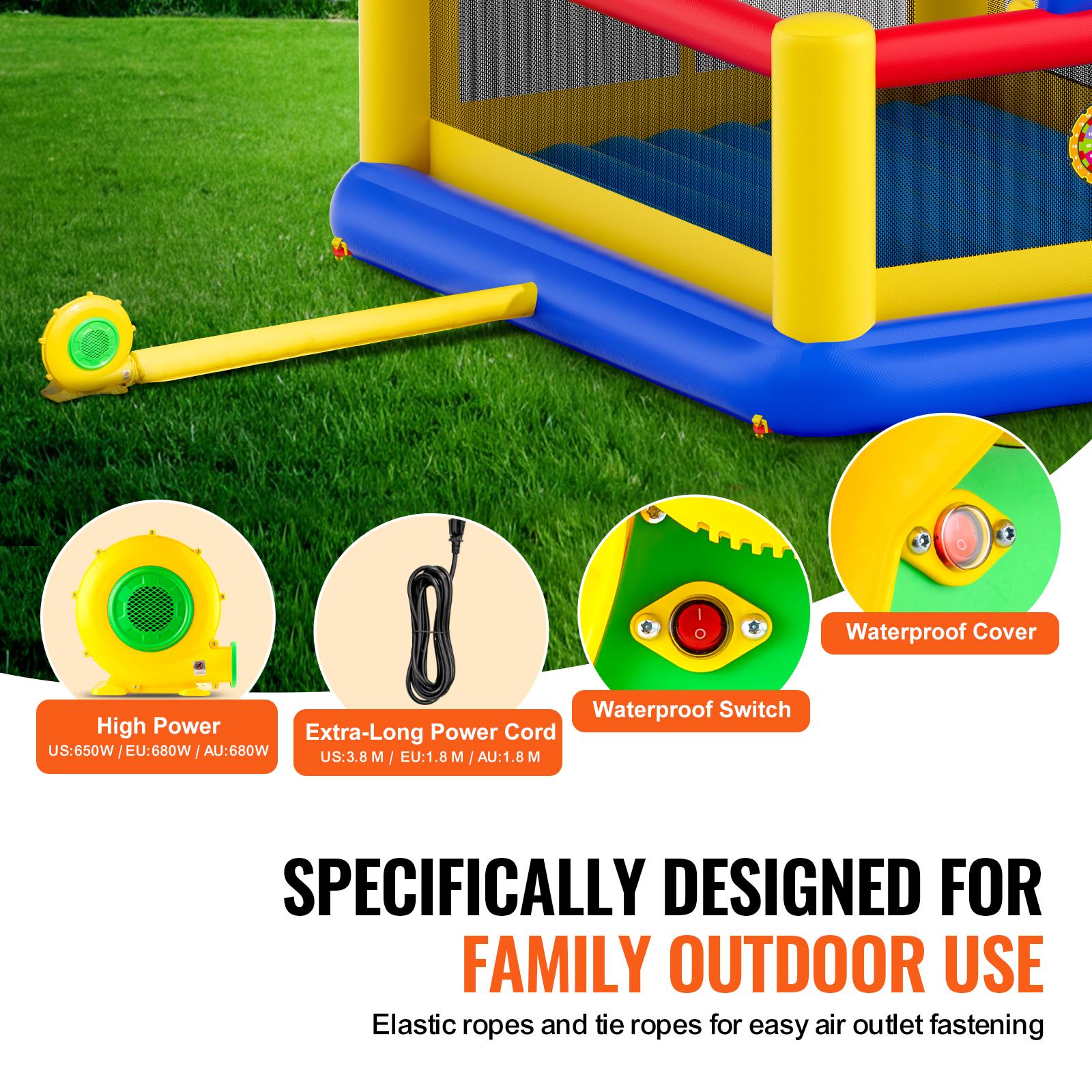 Large Multicolor Inflatable Bounce House with Slide and Basketball Hoop