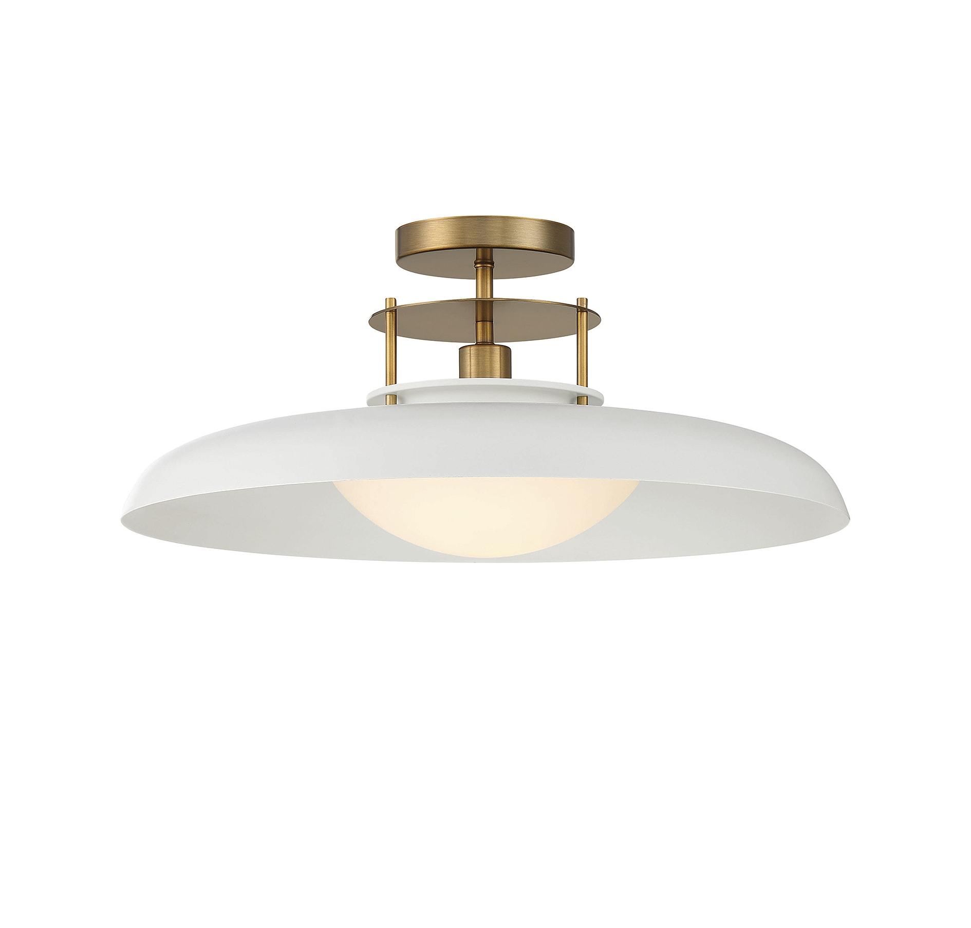 1 Light Semi-Flush Mount in Vintage Style-9 inches Tall and 20 inches Wide-White/Warm Brass Finish Bailey Street Home 159-Bel-4636206