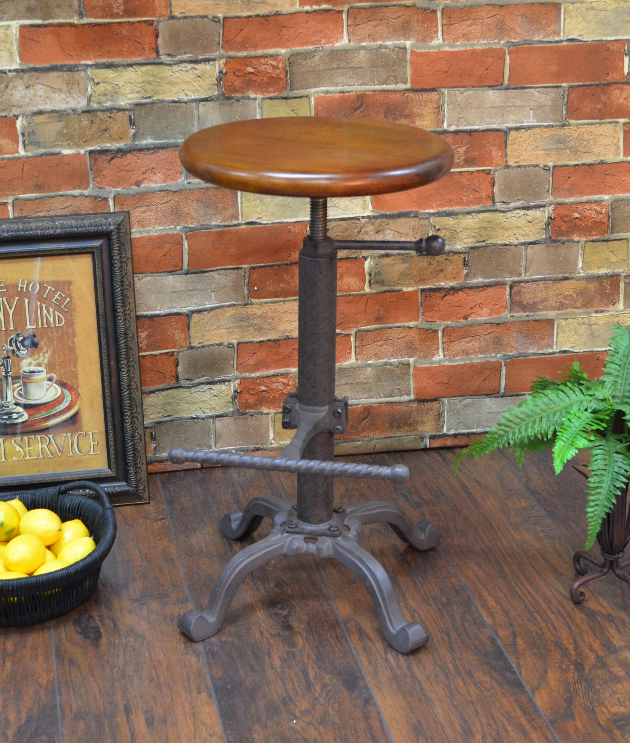 Carolina Living Jackson Adjustable Barstool Metal/Chestnut: Round, Backless, 250lb Capacity, Rustic Style