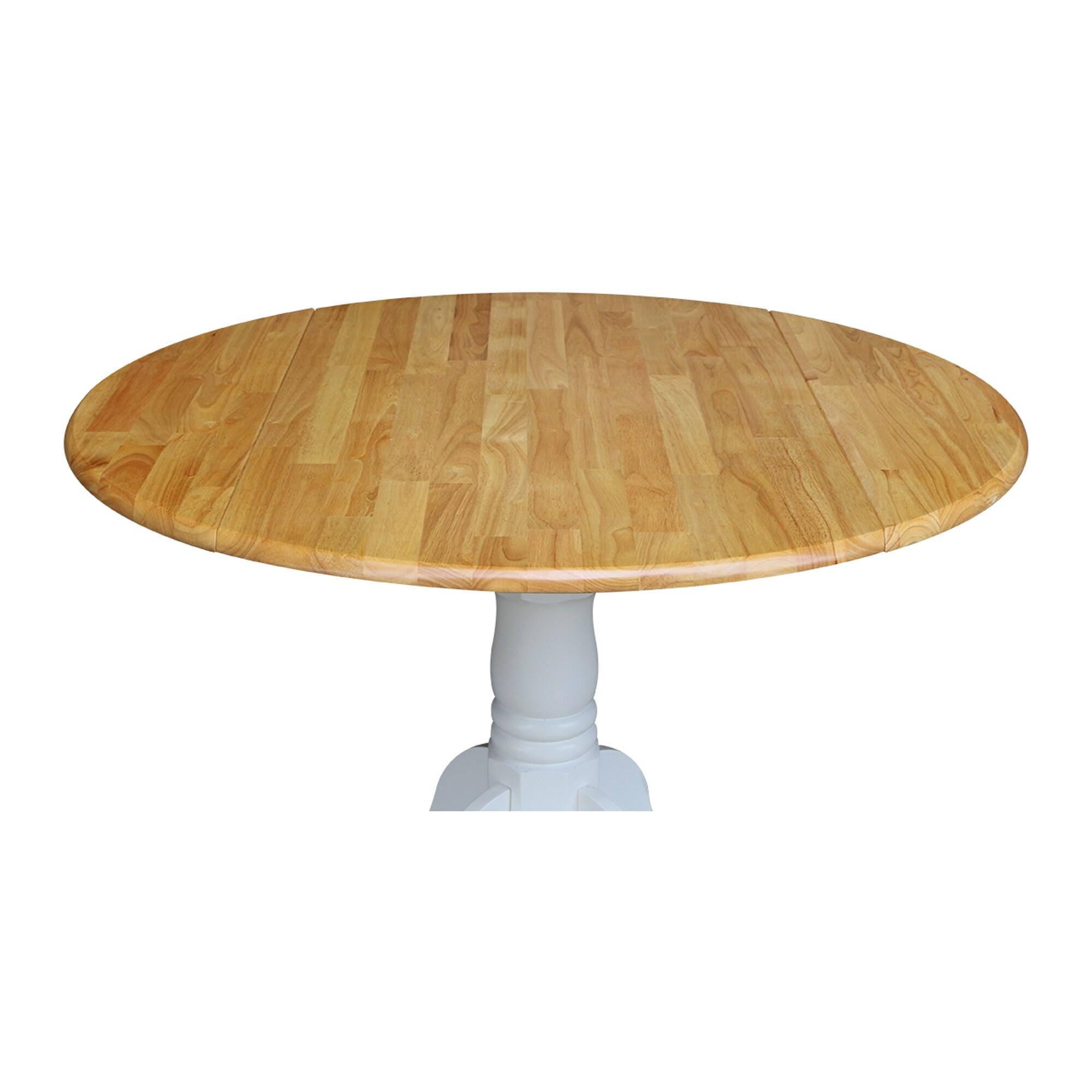 International Concepts 42" Mason Round Dual Drop Leaf Extendable Dining Table White/Natural : Seats 4, Oval Shape