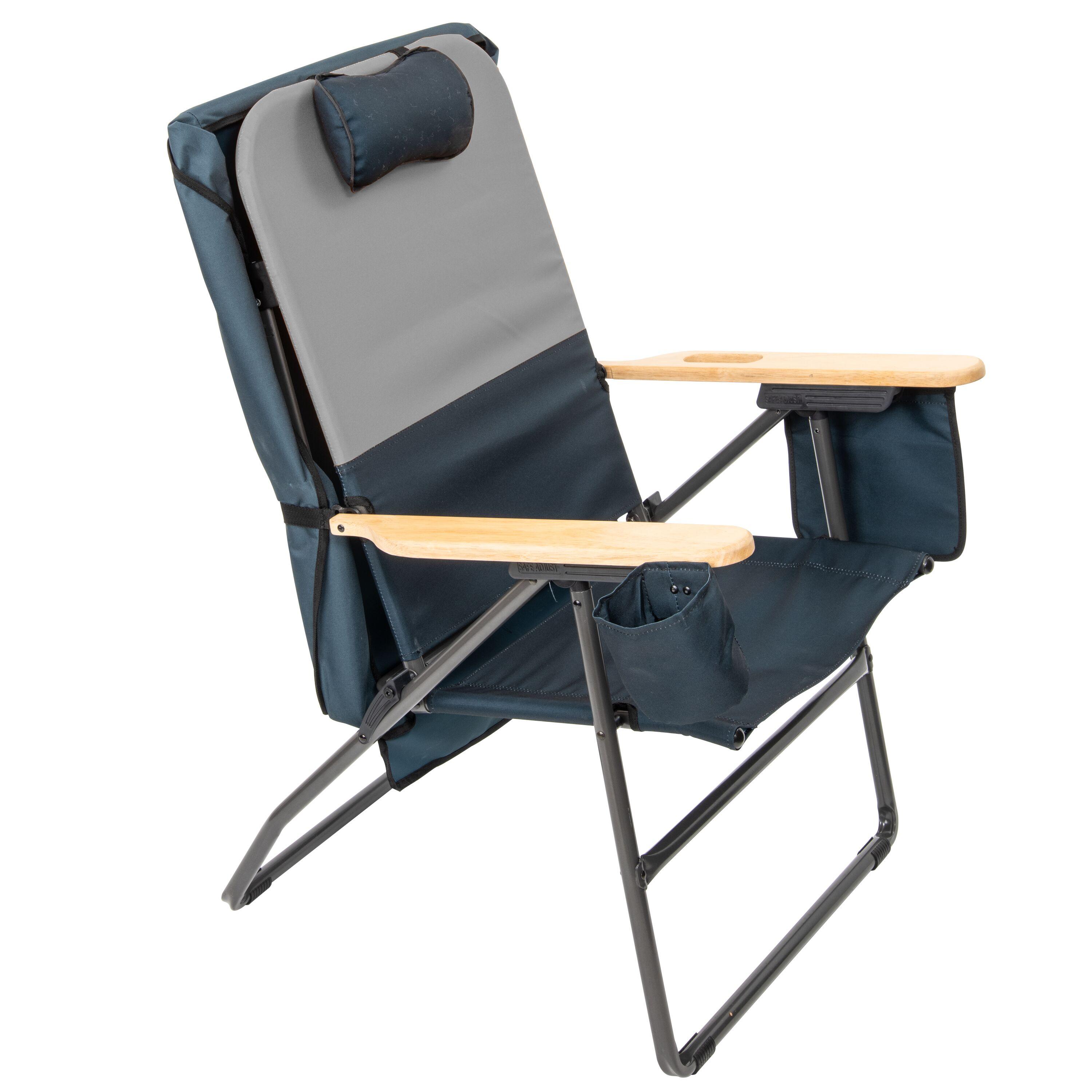 Gray and Black Steel Frame XXL Camping Chair with Wood Arms
