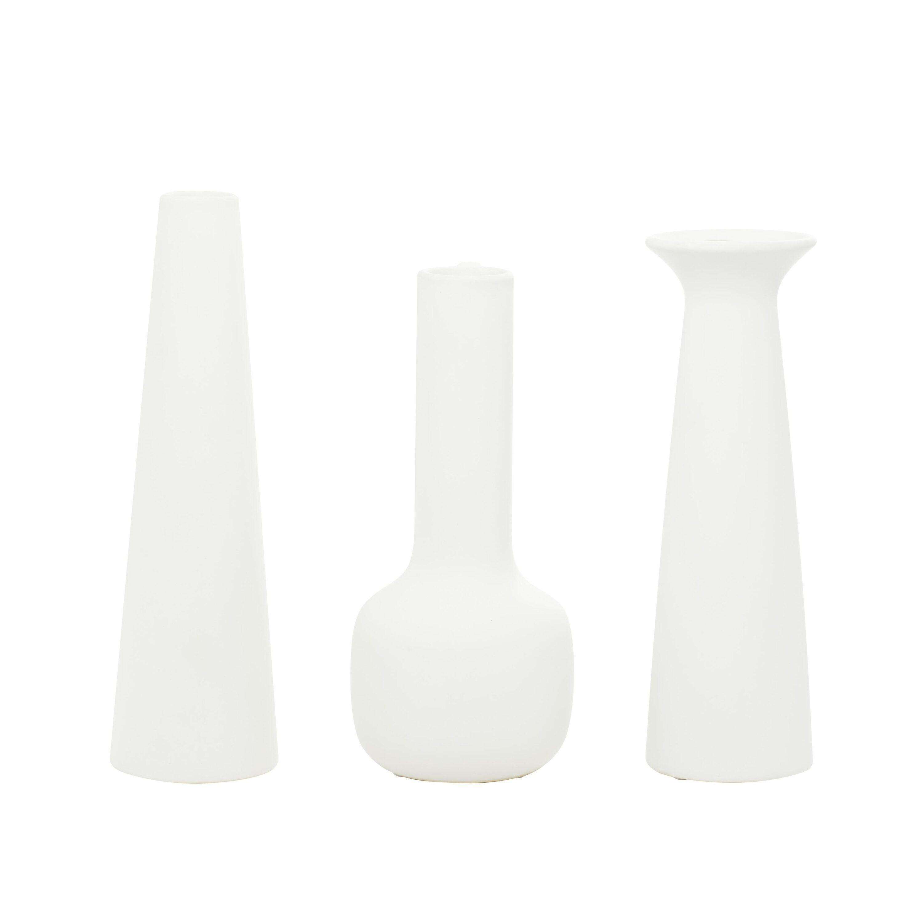 CosmoLiving by Cosmopolitan 13", 12", 11"H White Ceramic Vase with Handles, Set of 3