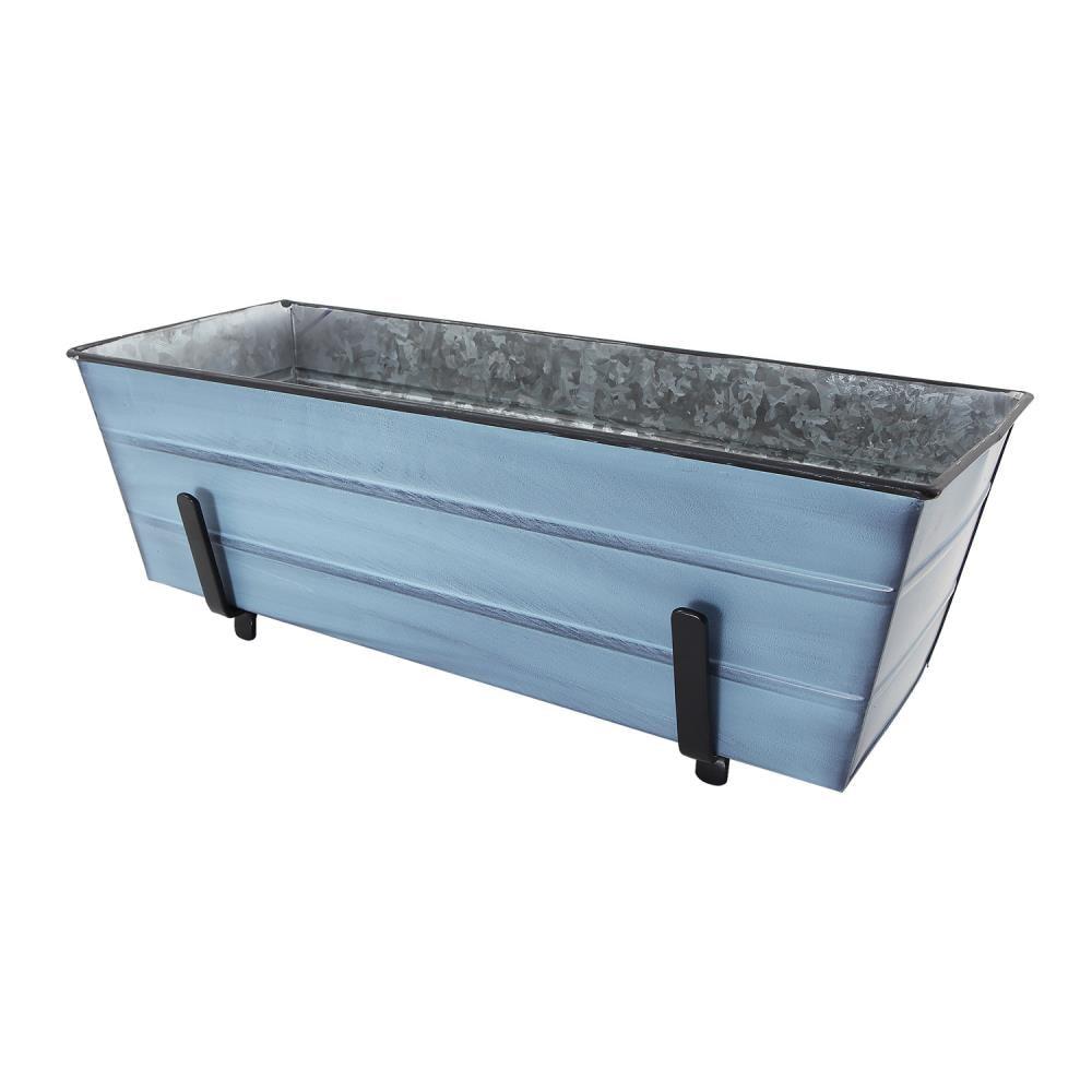 24" Medium Galvanized Steel Rectangular Box Planter with Brackets for 2 x 6 Railings Nantucket Blue - ACHLA Designs: Wall-Mountable, Easy Care