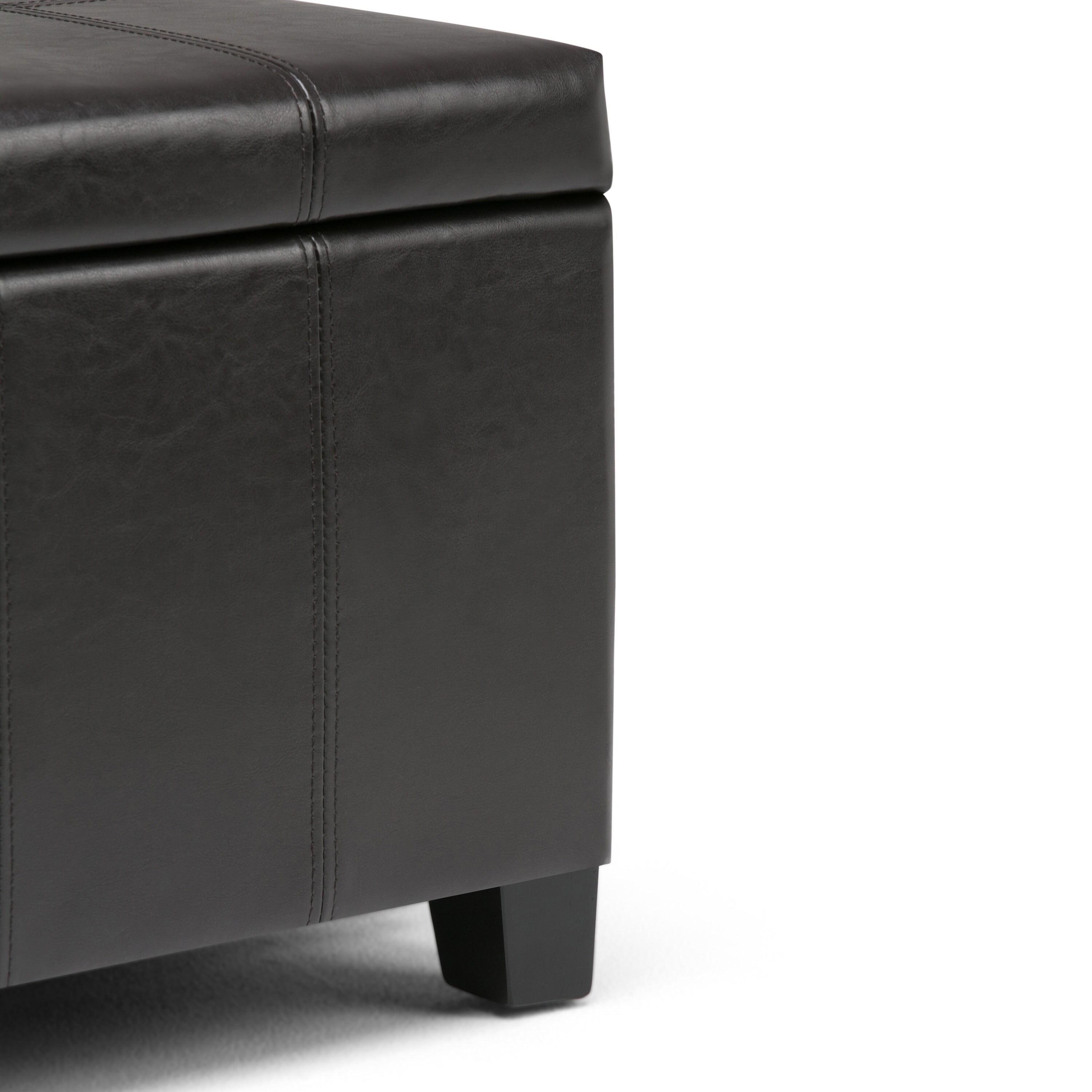 Simpli Home Dover Faux Leather Storage Bench in Tanners Brown