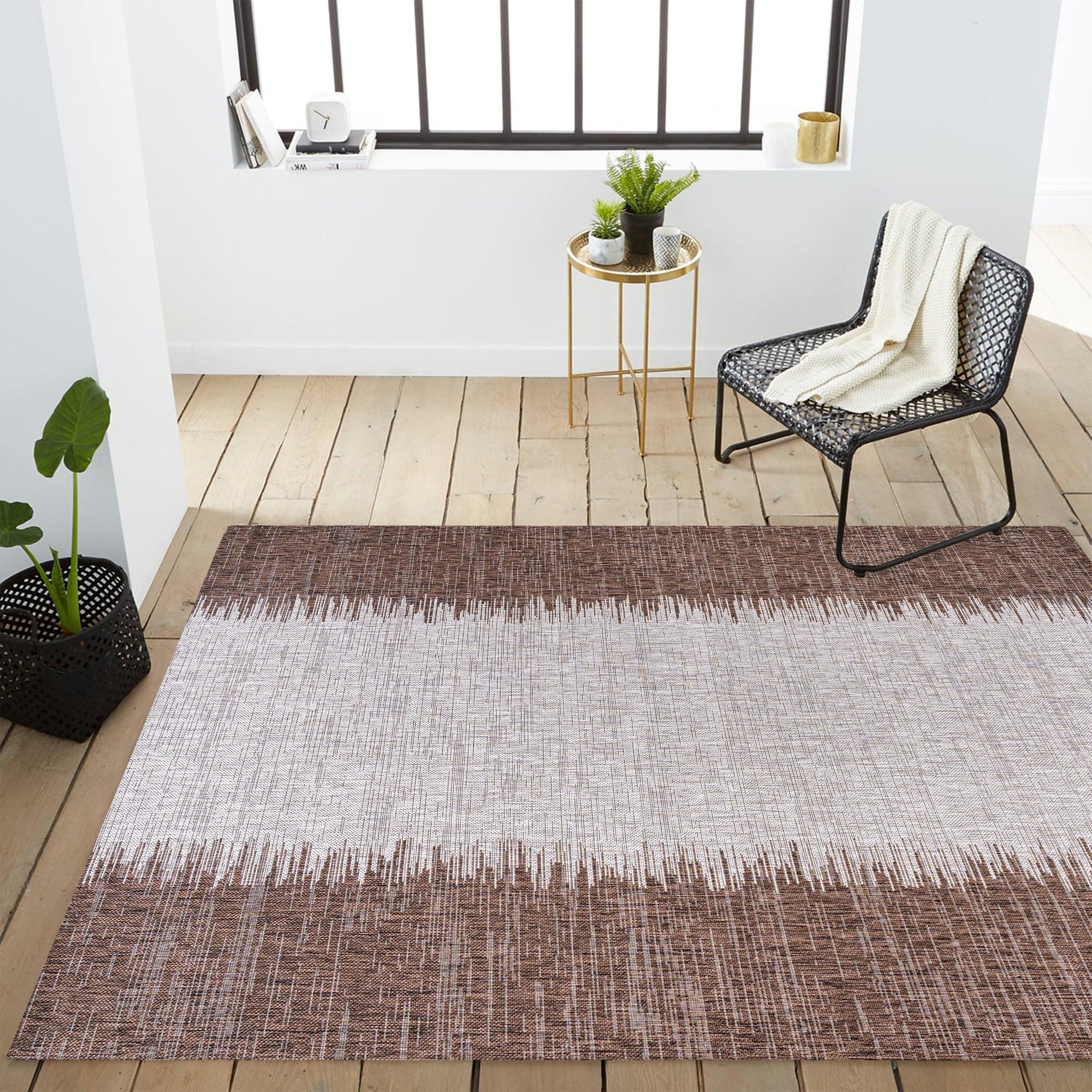 5'x8' Tavira Modern Strie' Indoor/Outdoor Area Rug, Brown/Beige - JONATHAN Y