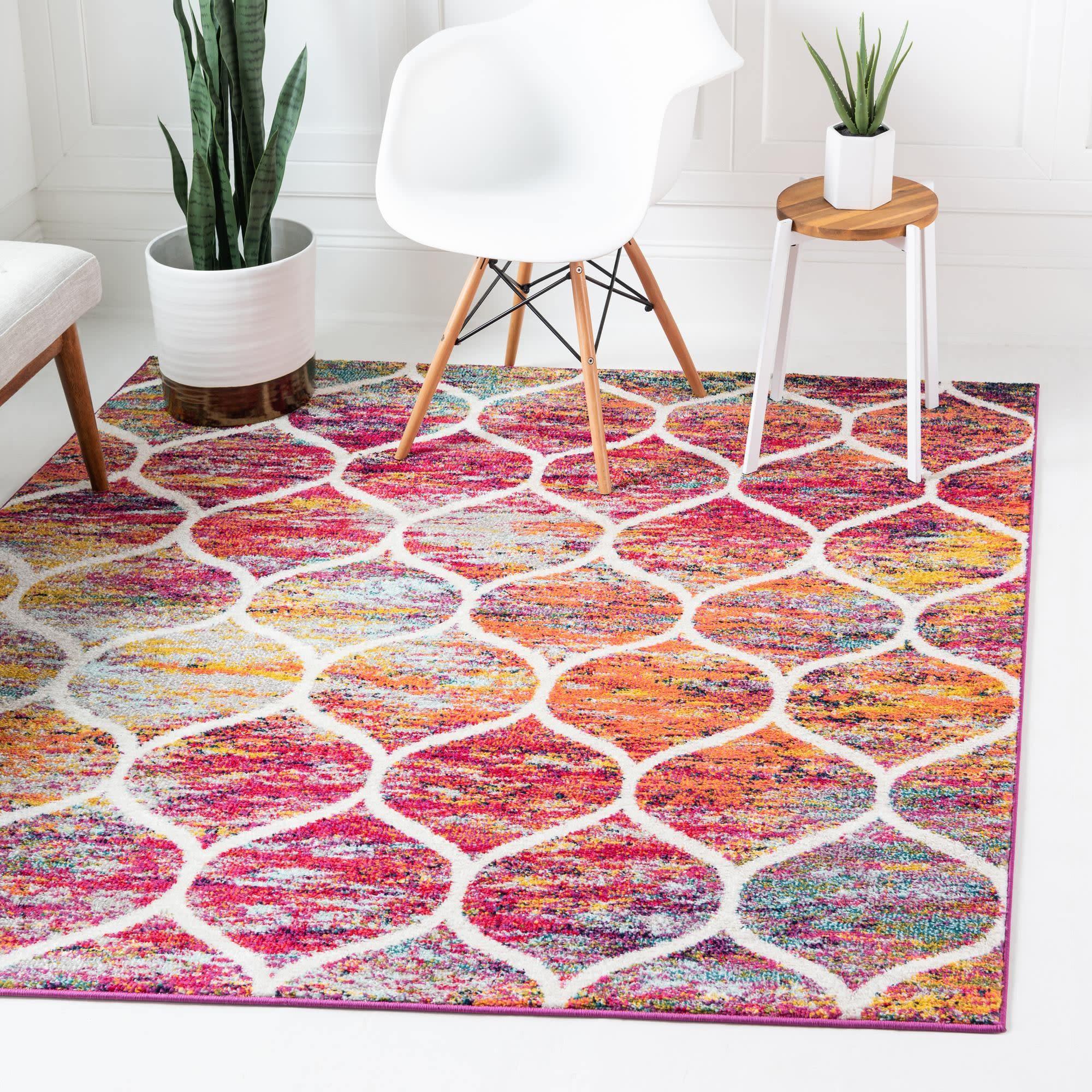 Unique Loom 3' 0 x 3' 0 Trellis Frieze Rounded Multi Area Rug
