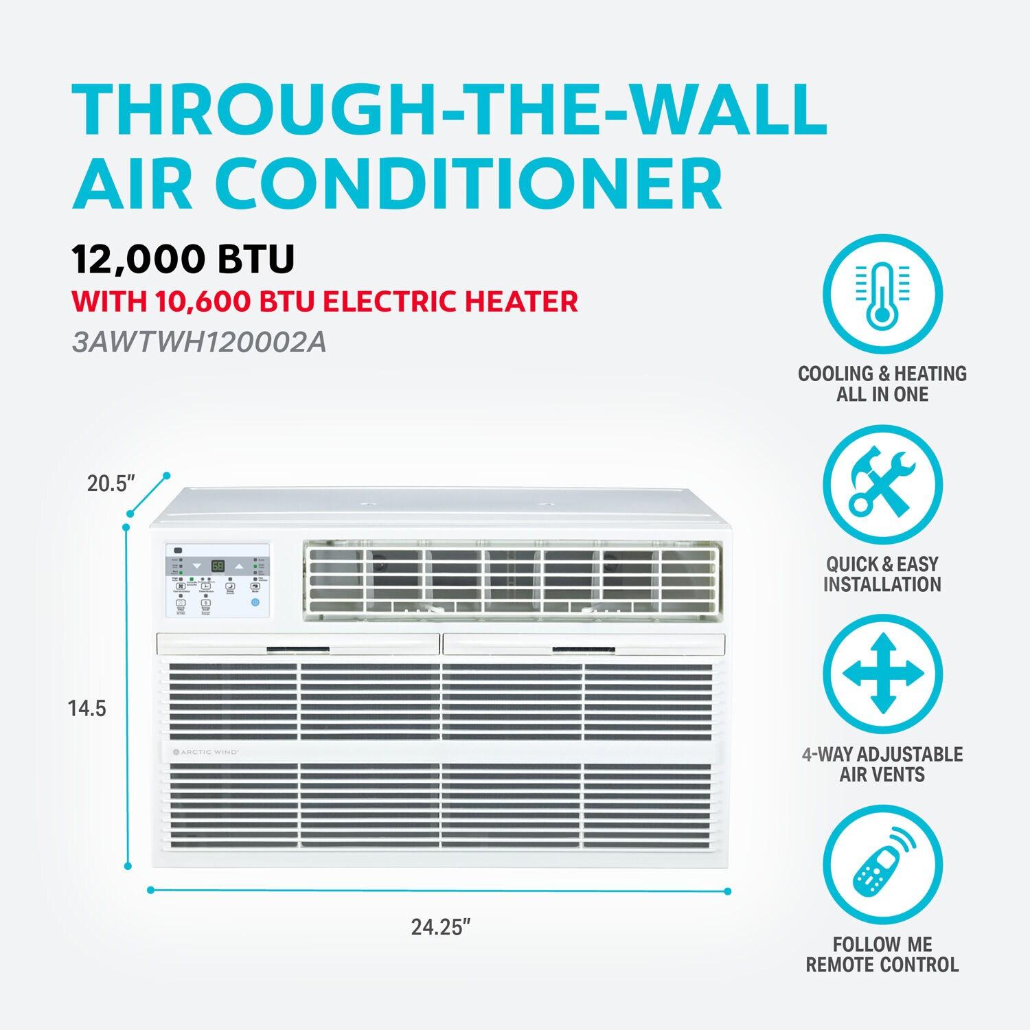 Arctic Wind 12000 BTU Through The Wall Air Conditioner for 550 Square Feet with Heater and Remote Included