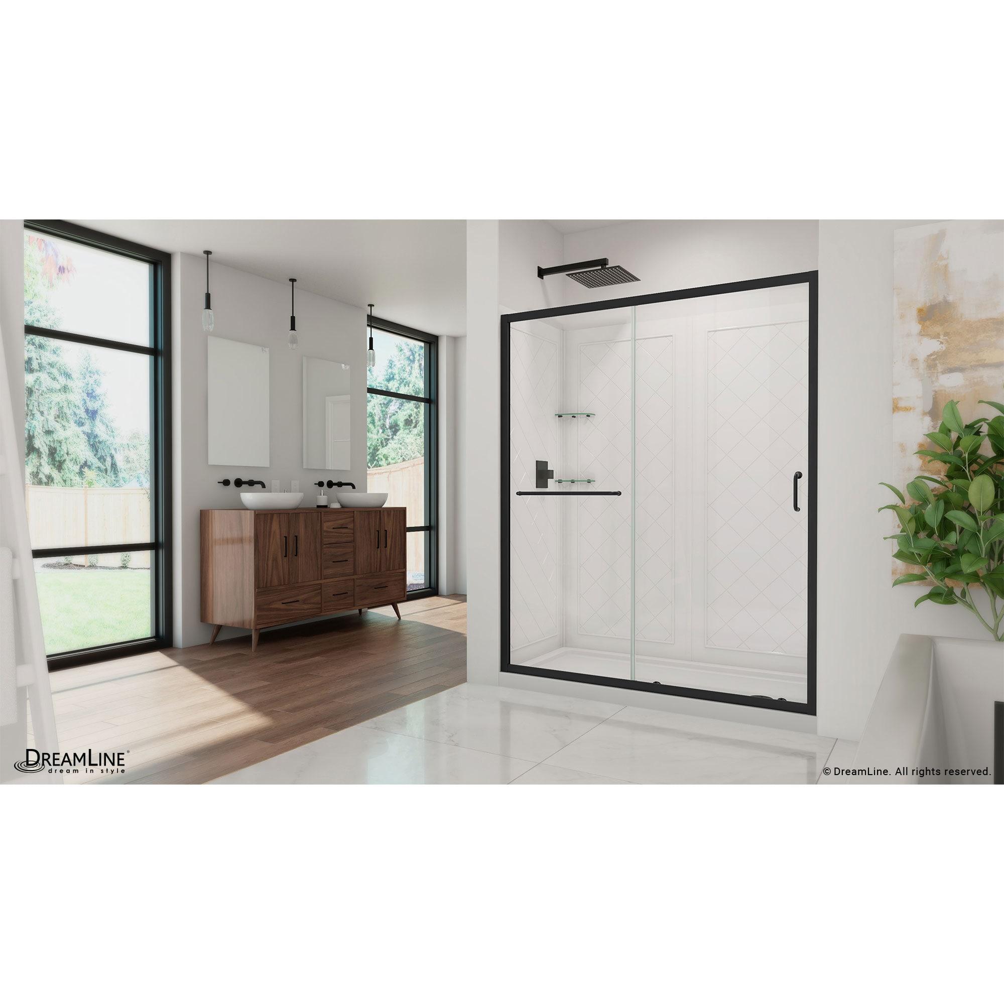 Infinity-Z 60" W x 30" D x 76.75" H Semi-Frameless Rectangle Shower Enclosure with Towel Bar and Base Included
