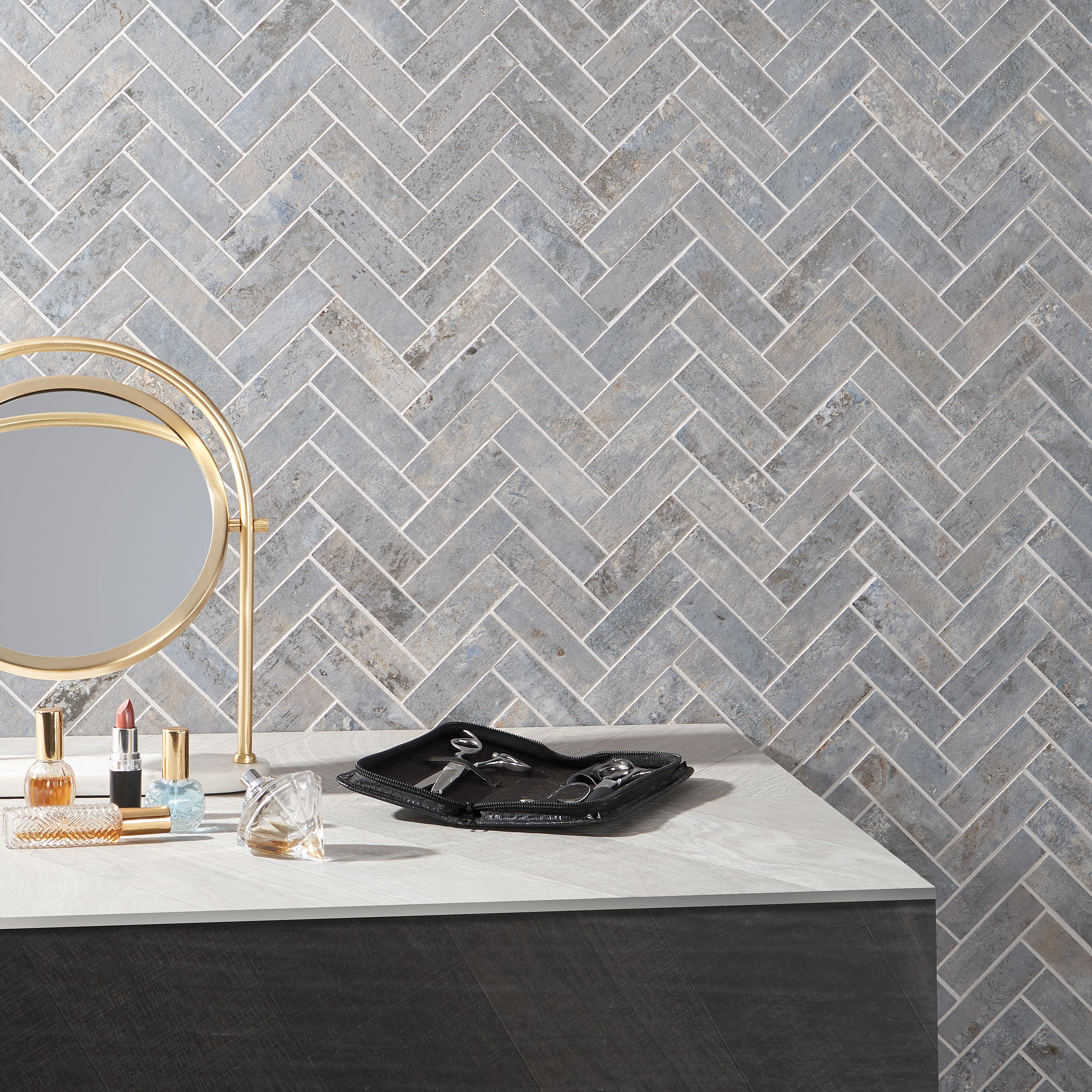 Mantis 10.03 in. x 10.62 in. Herringbone Matte Porcelain Floor & Wall Mosaic Tile (0.75 Sq.Ft./Each)