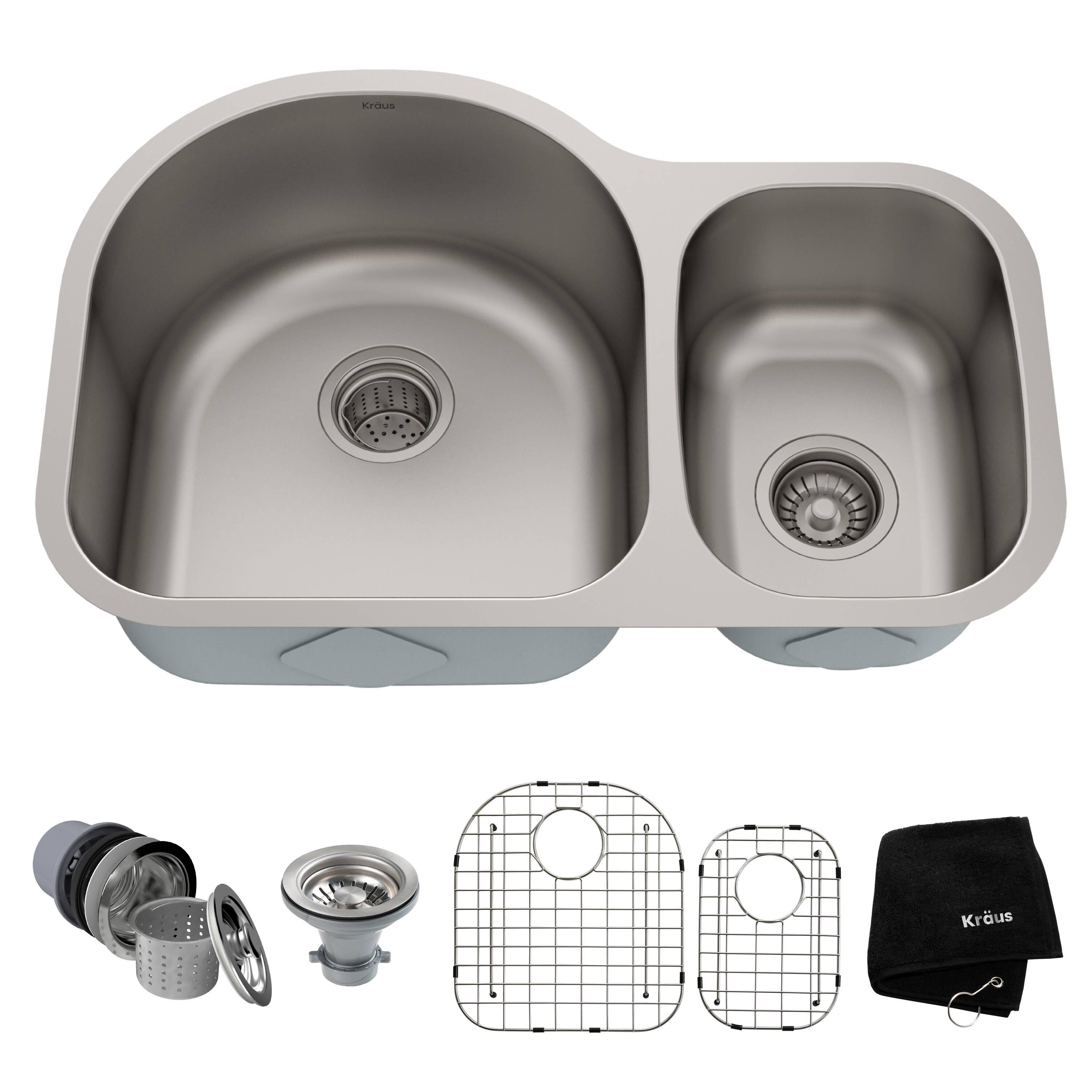 KRAUS Premier 30-inch L 16 Gauge Undermount 60/40 Double Bowl Stainless Steel Kitchen Sink