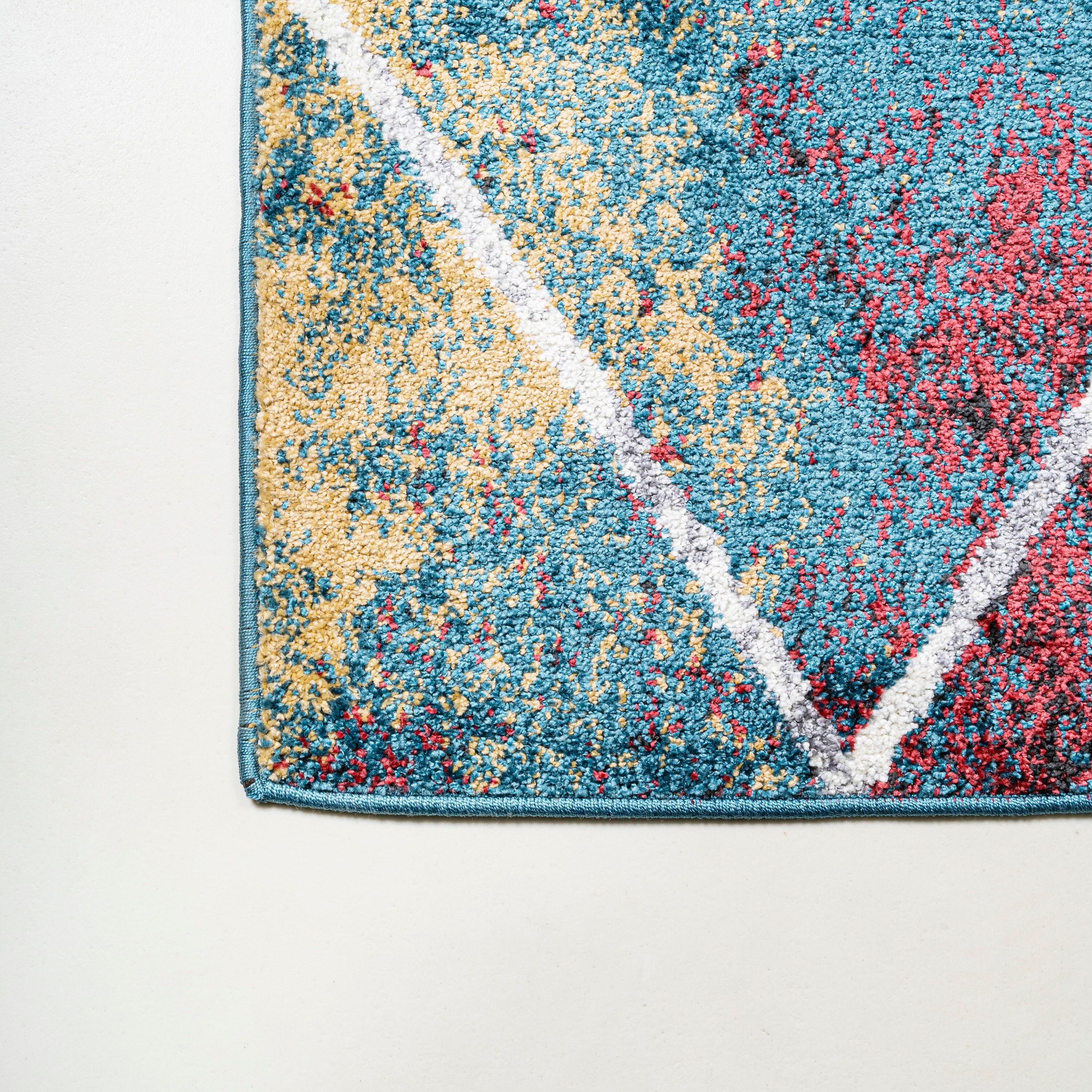 4'x6' Cole Minimalist Diamond Trellis Area Rug, Multi/White - JONATHAN Y