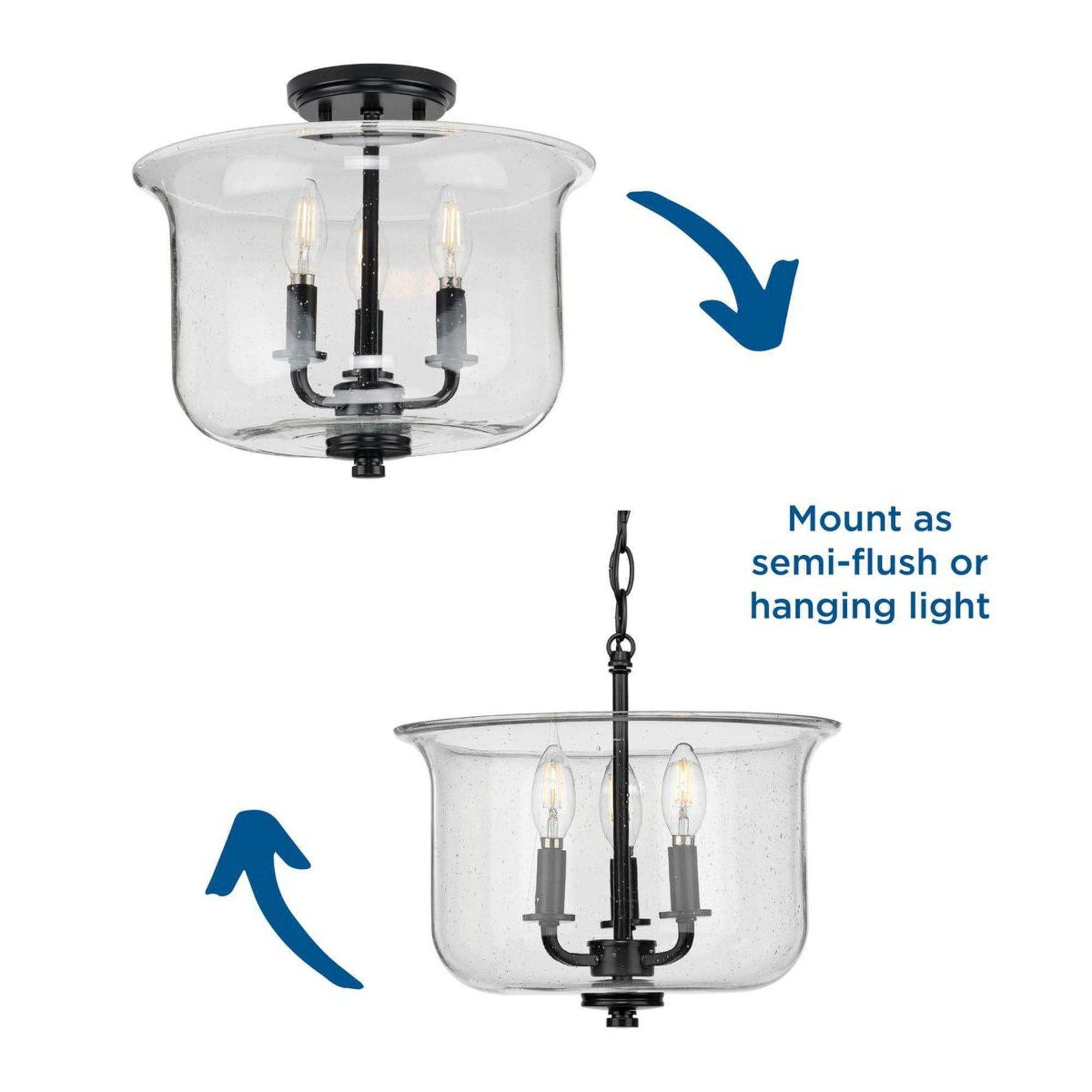 Progress Lighting Winslett 3-Light Semi-Flush Mount, Matte Black, Seeded Glass Shade