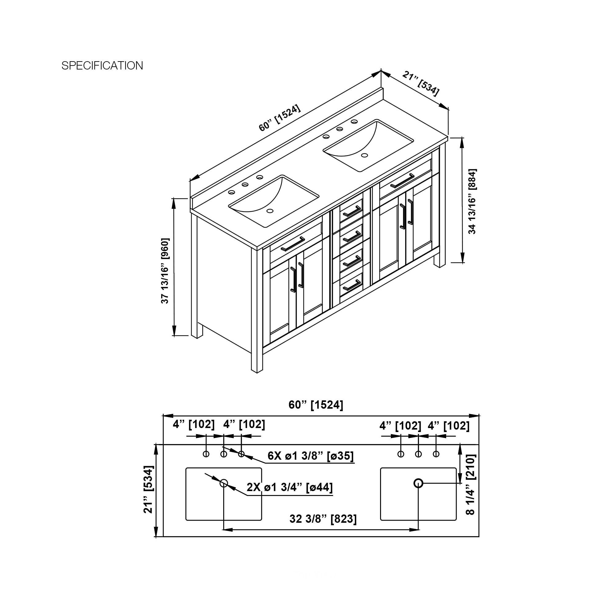 OVE Decors Tahoe 60" Double Bathroom Vanity