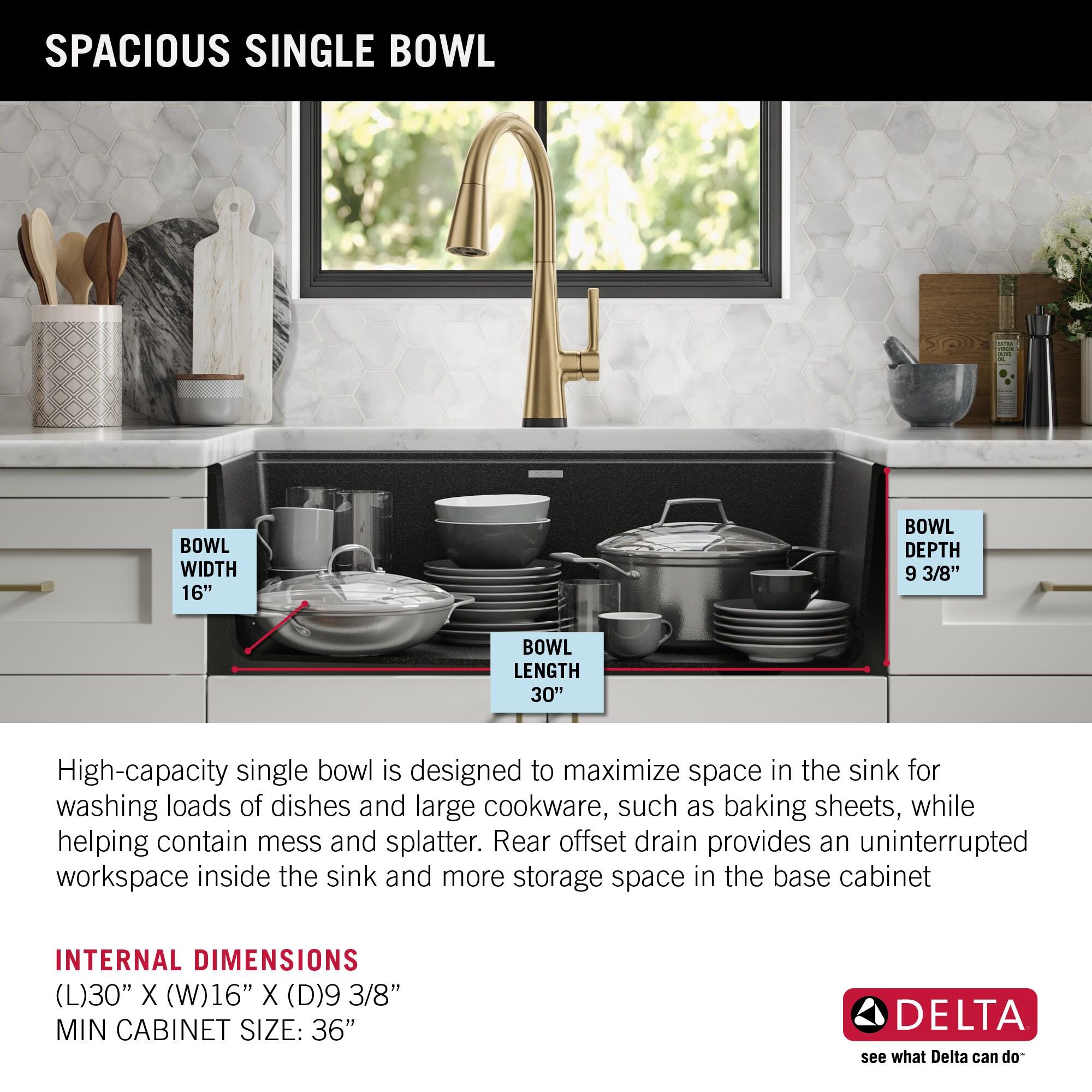 Delta Everest™ 32" L Granite Composite Workstation Kitchen Sink Undermount Single Bowl with WorkFlow™ Ledge