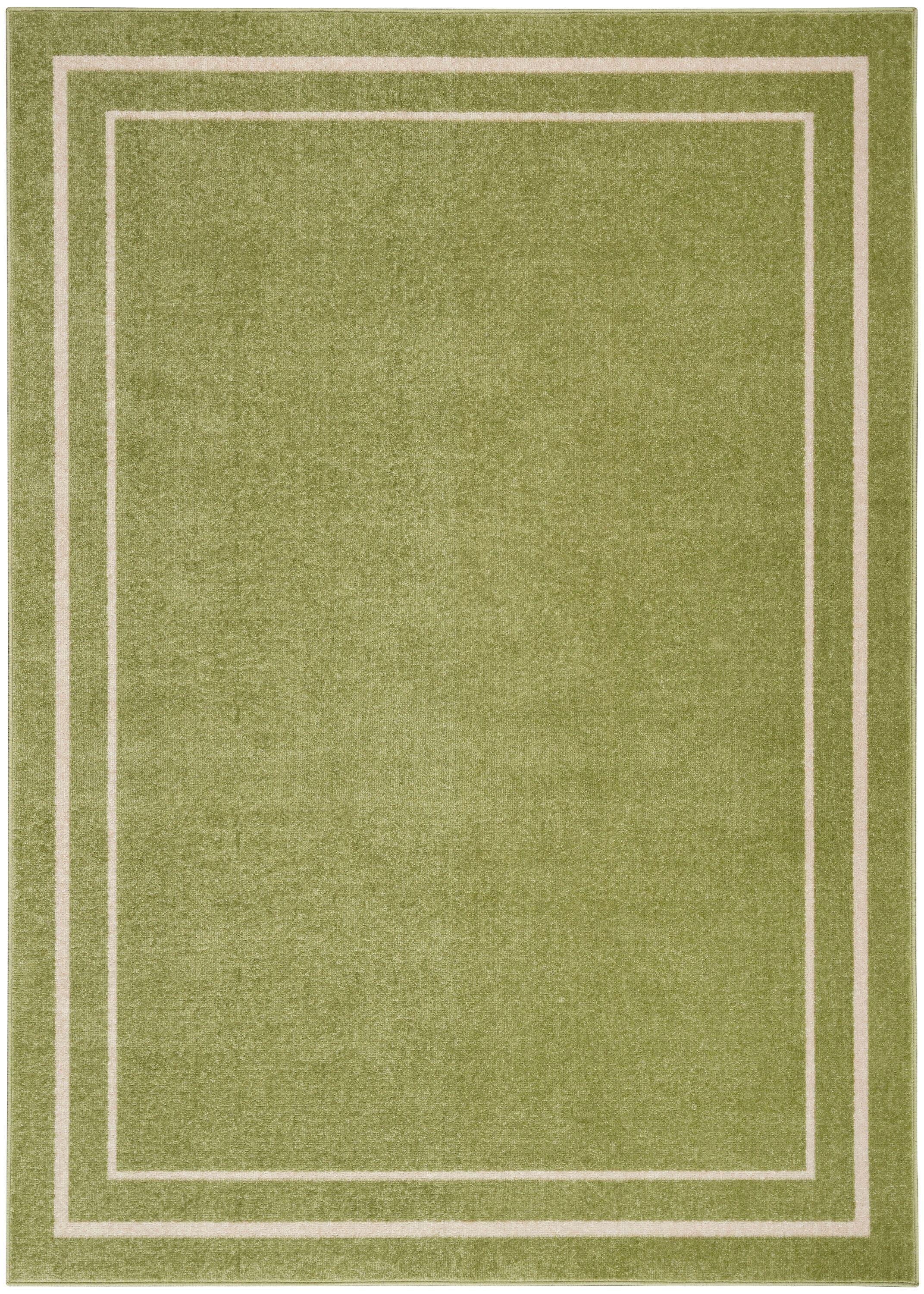 Nourison Essentials Solid Bordered Low Pile Indoor Outdoor Area Rug 4' x 6' Green Ivory