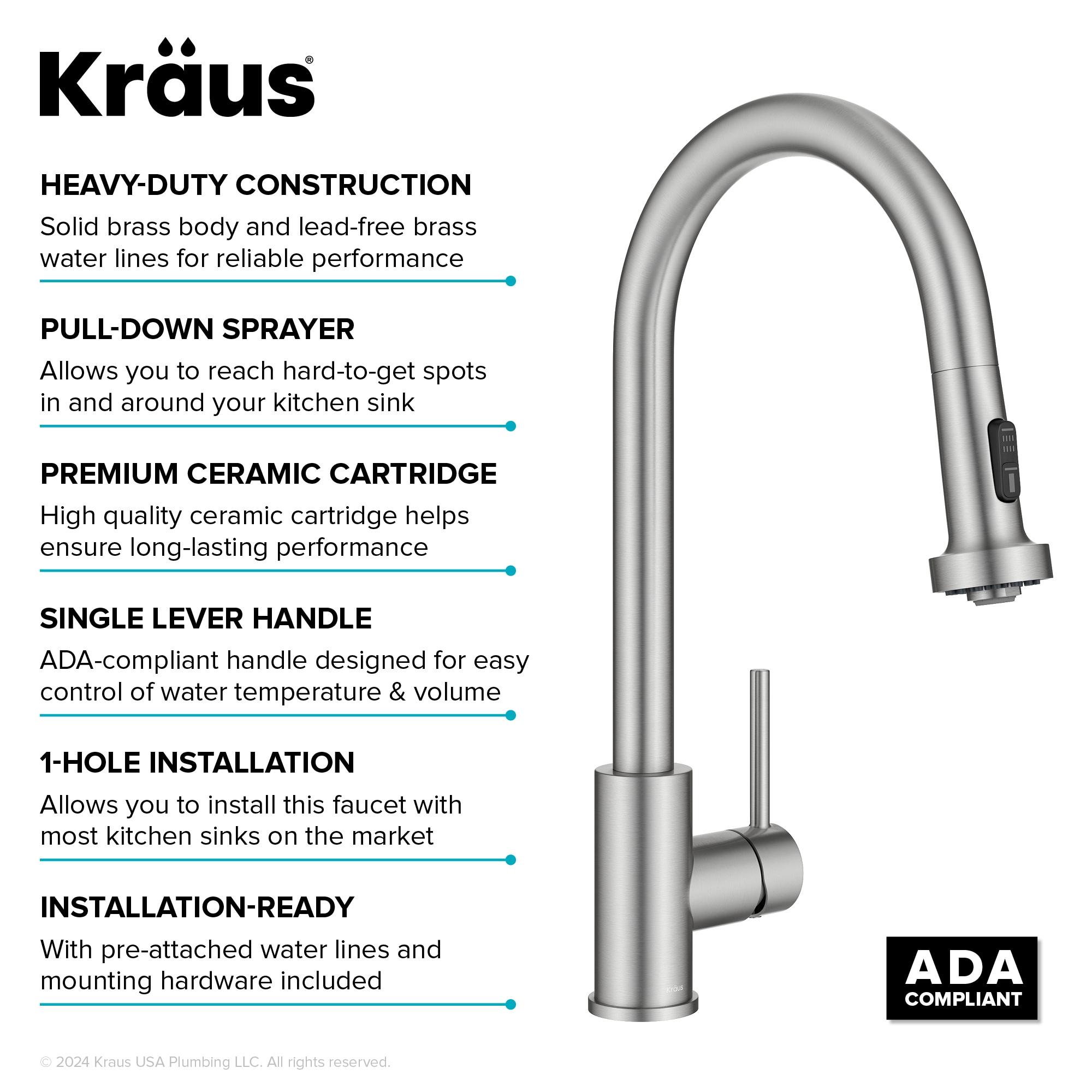 KRAUS Bolden 2-Function Single Handle Pull Down Kitchen Faucet