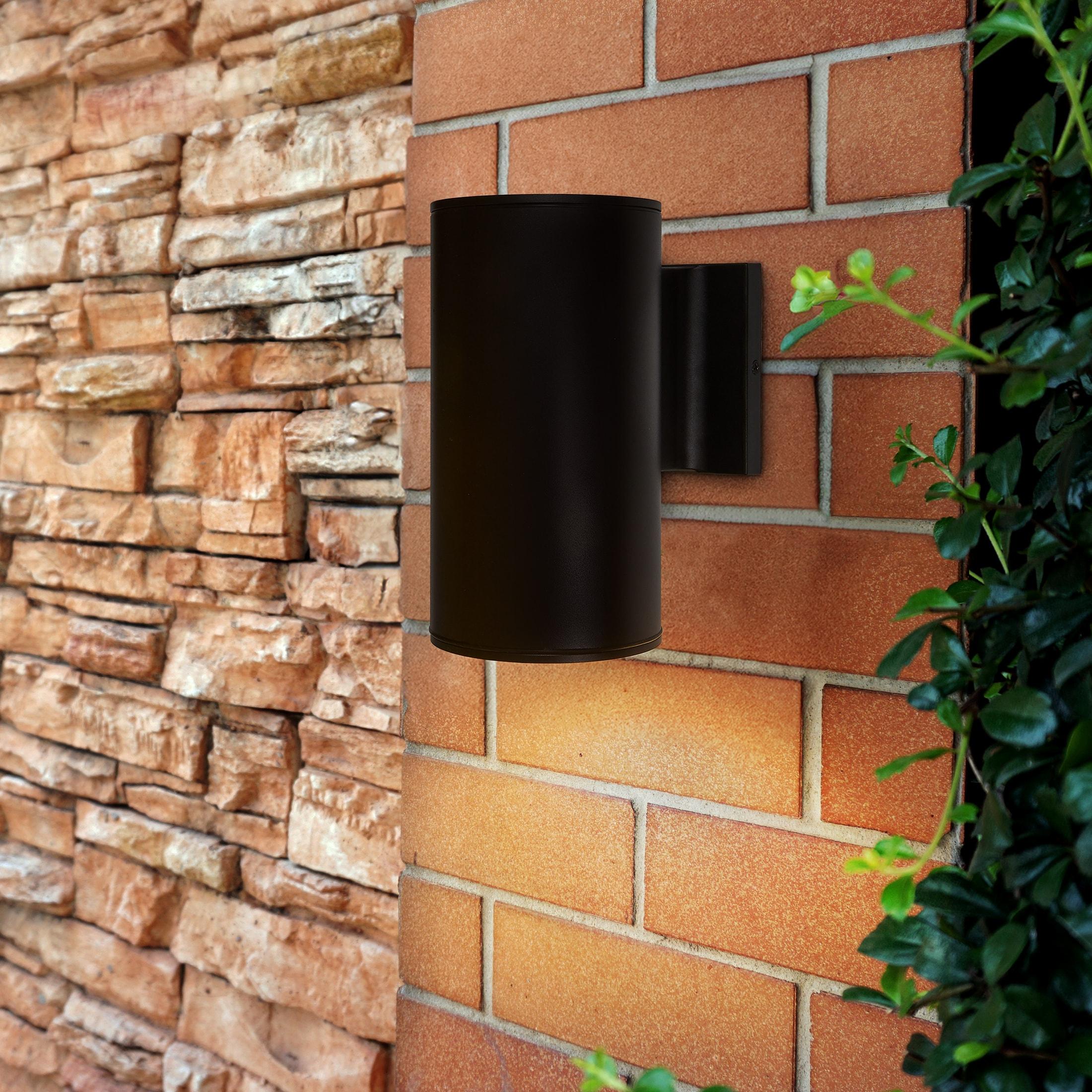 Maxxima Cylinder LED Outdoor Wall Light, Modern Wall Wash, 12 Watt, 1050 Lumens, 5 CCT 2700K/3000K/3500K/4000K/5000K, Dusk to Dawn Photocell Sensor, Exterior Garage, Patio, or Porch Lighting, Black