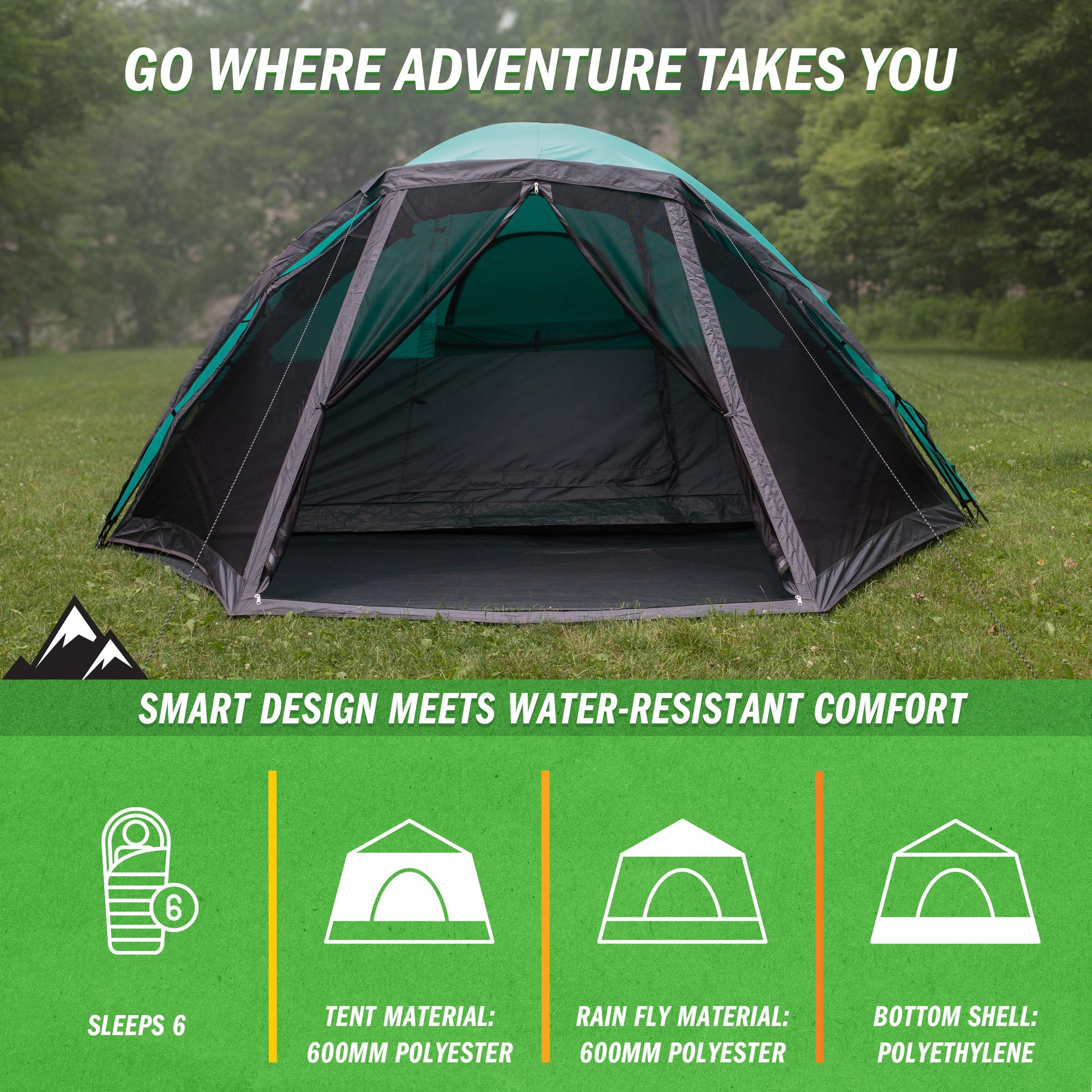 Wakeman Outdoors Cabin-Style 6 Person Camping Tent with Built-In Screen Tent and Carrying Bag, Teal